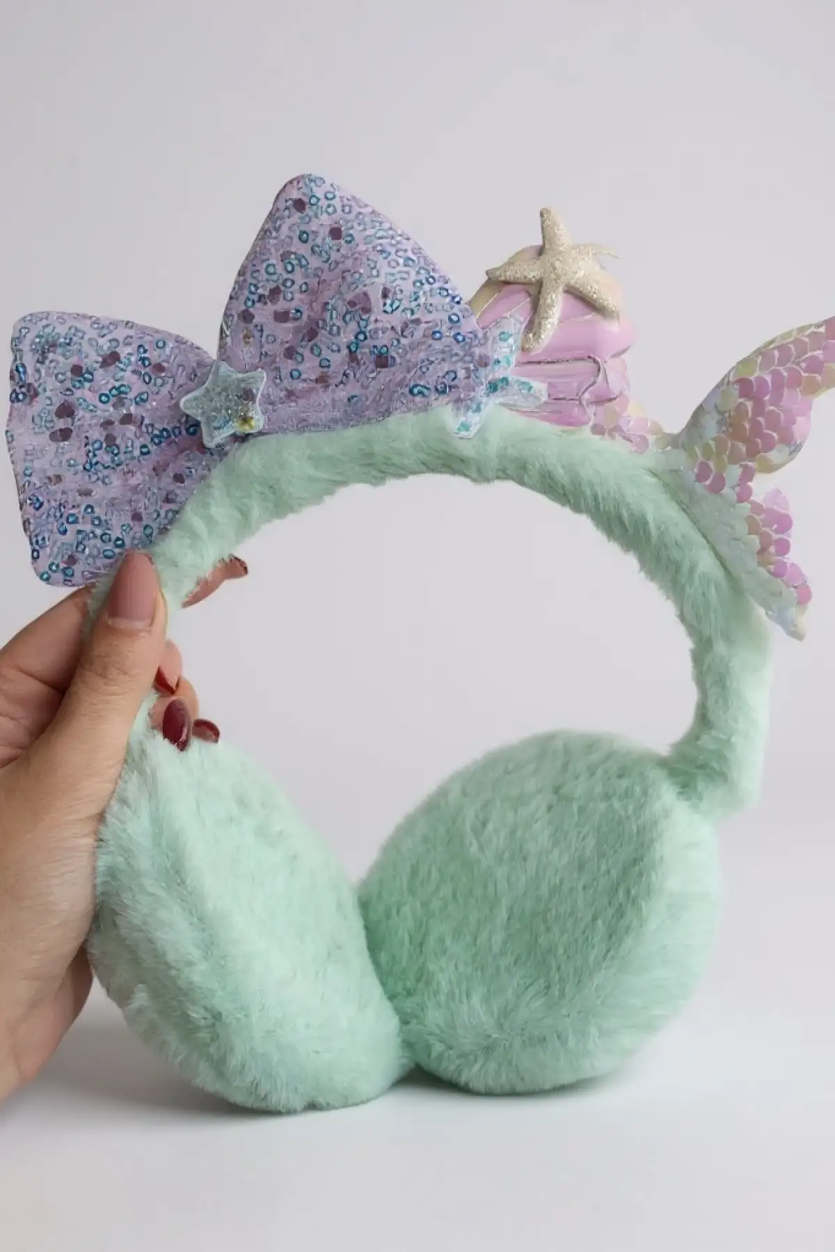 Turkuaz Ve Lila Renk Karışık Figürlü Çocuk Peluş Kulaklık