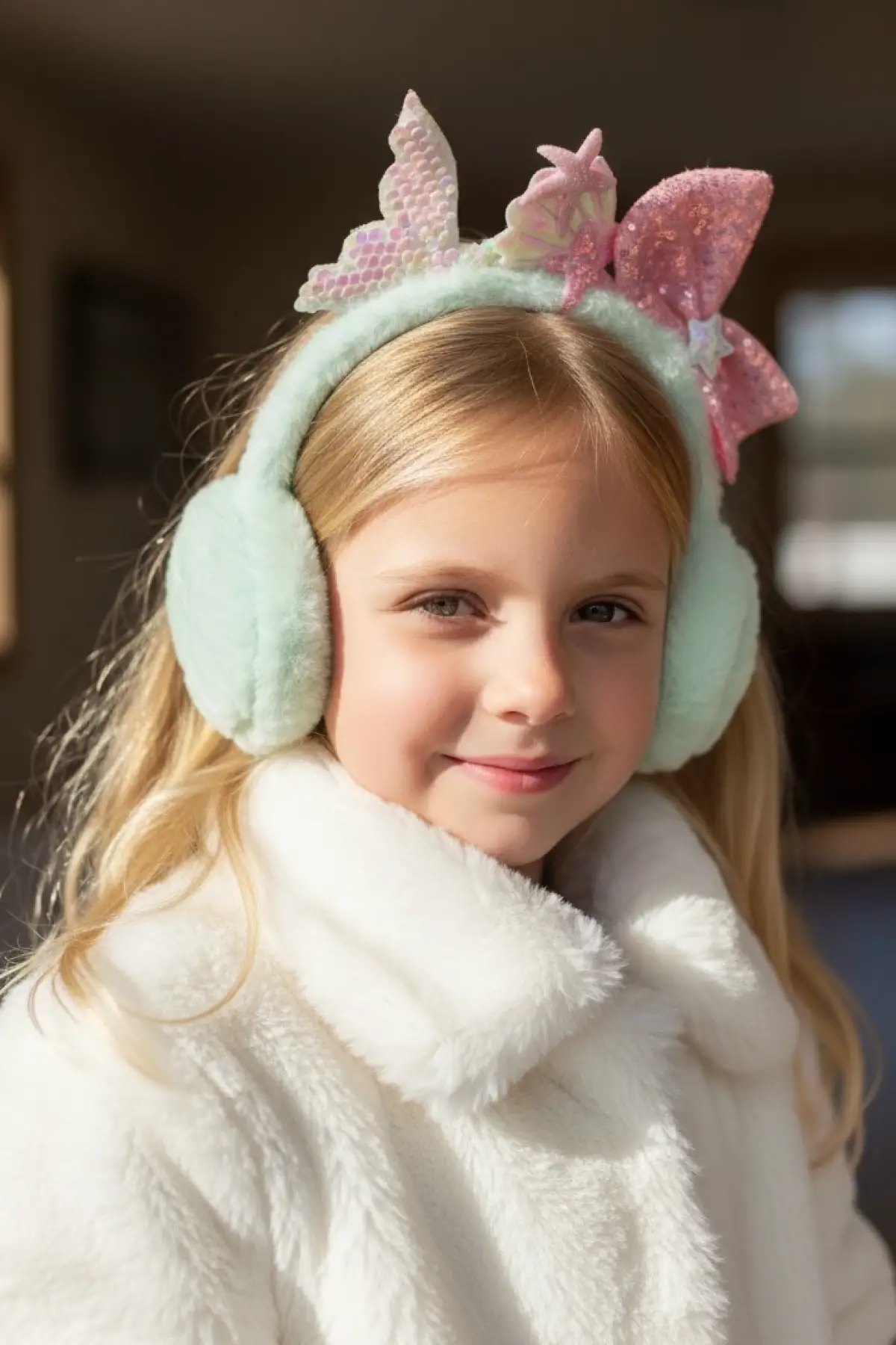 Turkuaz Ve Pembe Renk Karışık Figürlü Peluş Kulaklık