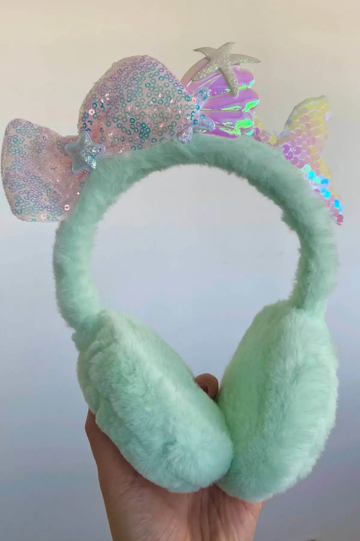 Turkuaz Ve Pembe Renk Karışık Figürlü Peluş Kulaklık