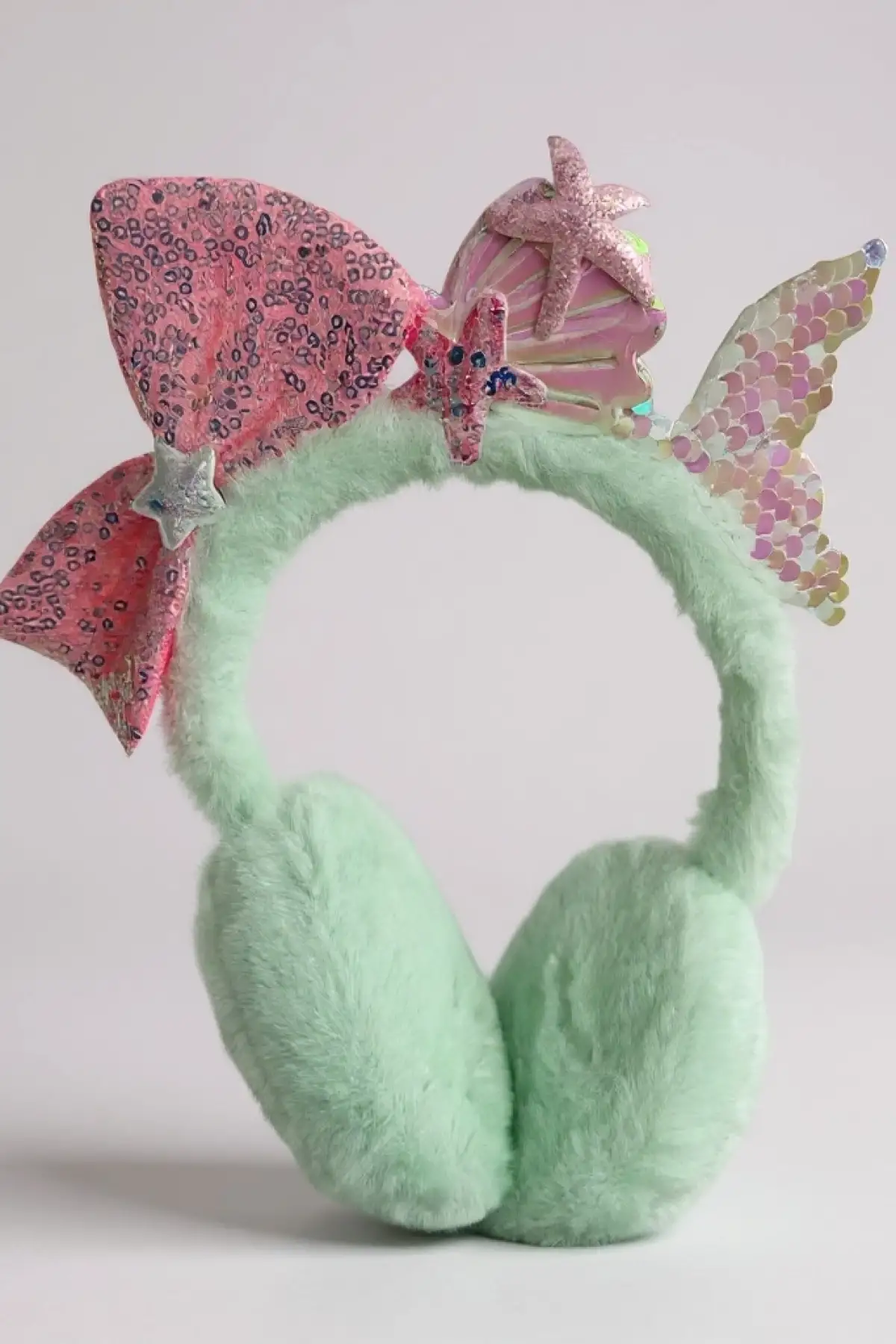 Turkuaz Ve Pembe Renk Karışık Figürlü Peluş Kulaklık