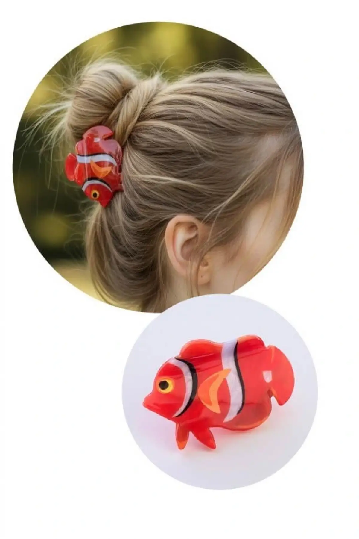 Turuncu Renk Balık Figürlü Kemik Mandal Toka