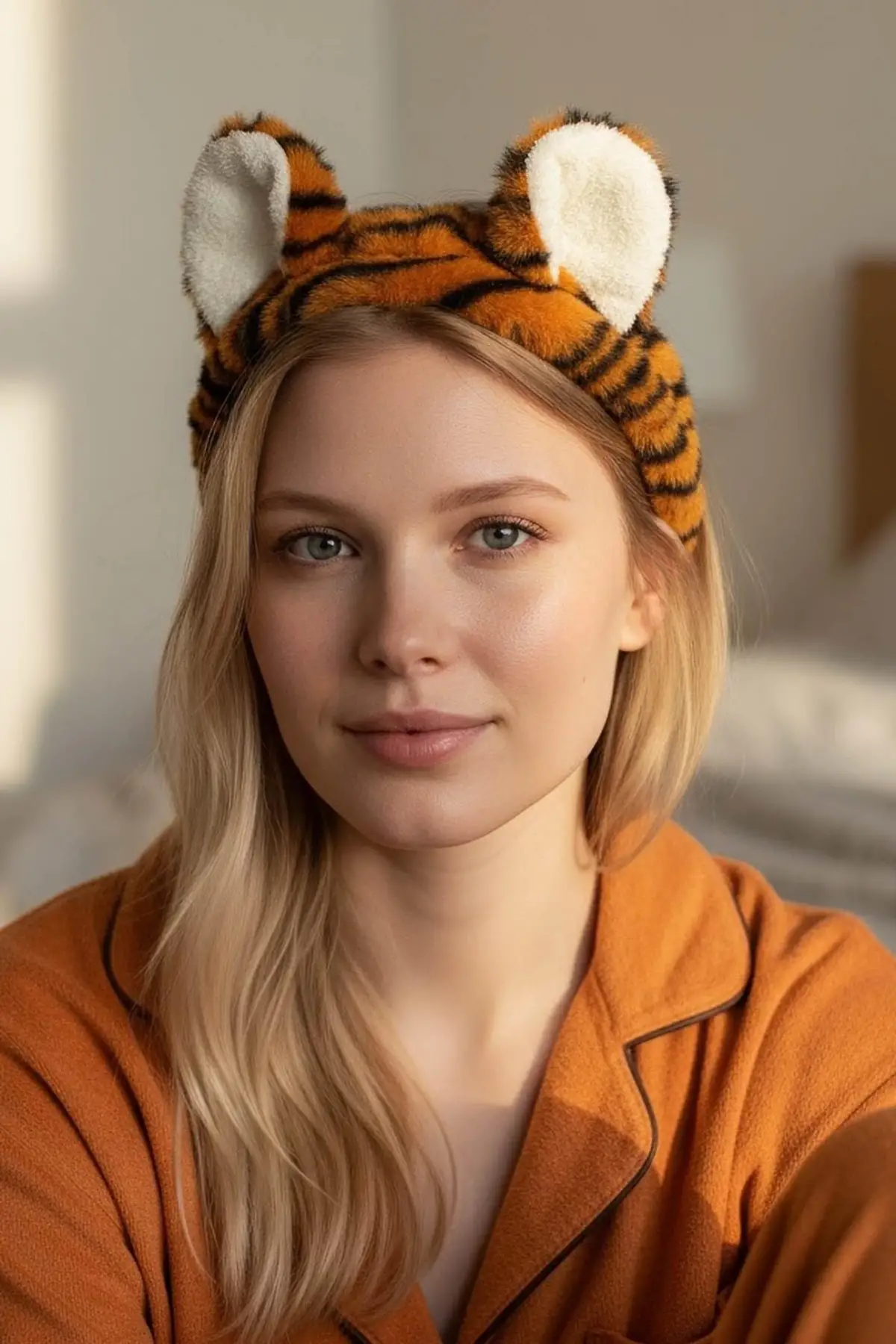 Turuncu Renk Kulak Detaylı Peluş Saç Bandı