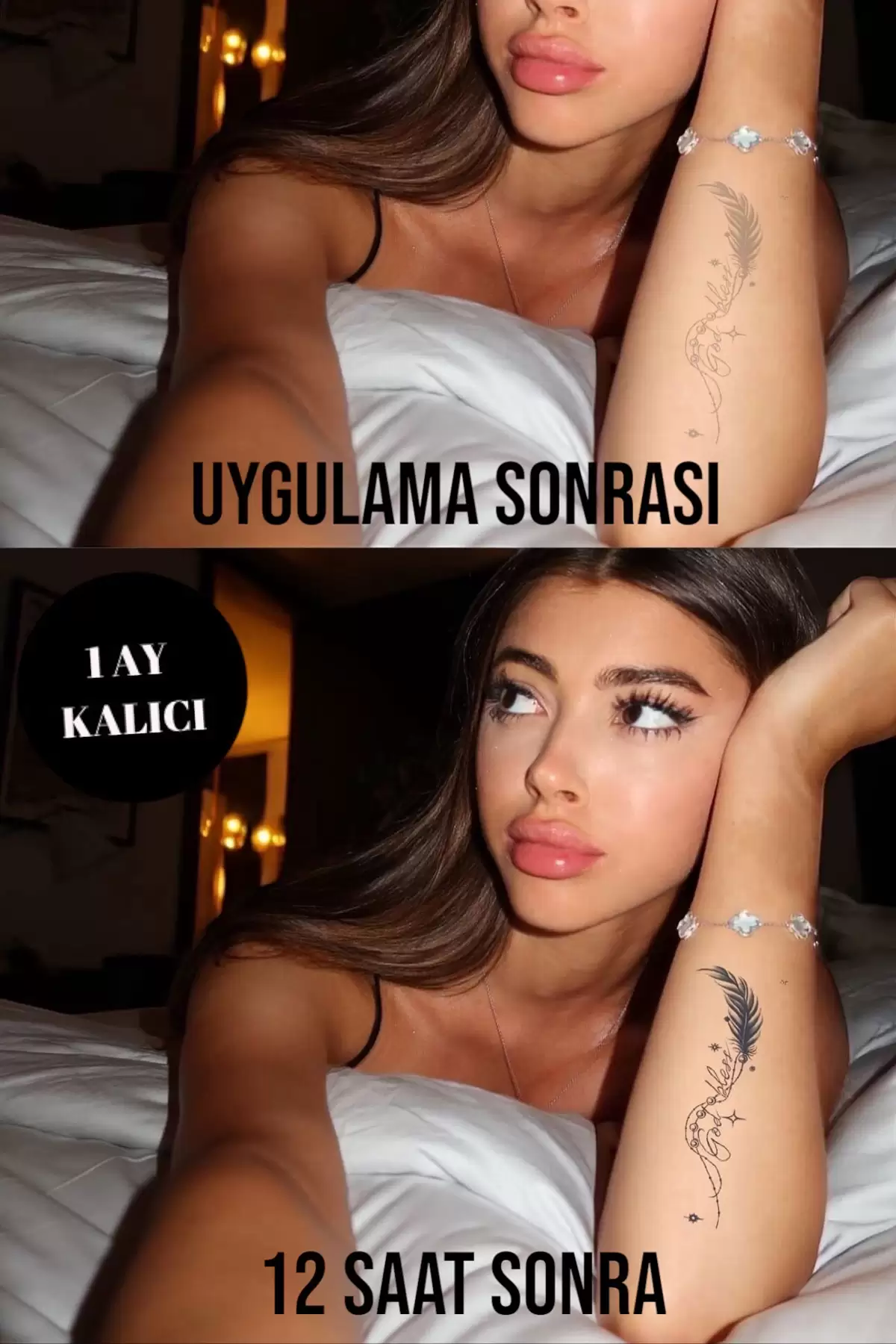 Tüy Figürlü 12 Saat Sonra Kararan Geçici Dövme Tattoo
