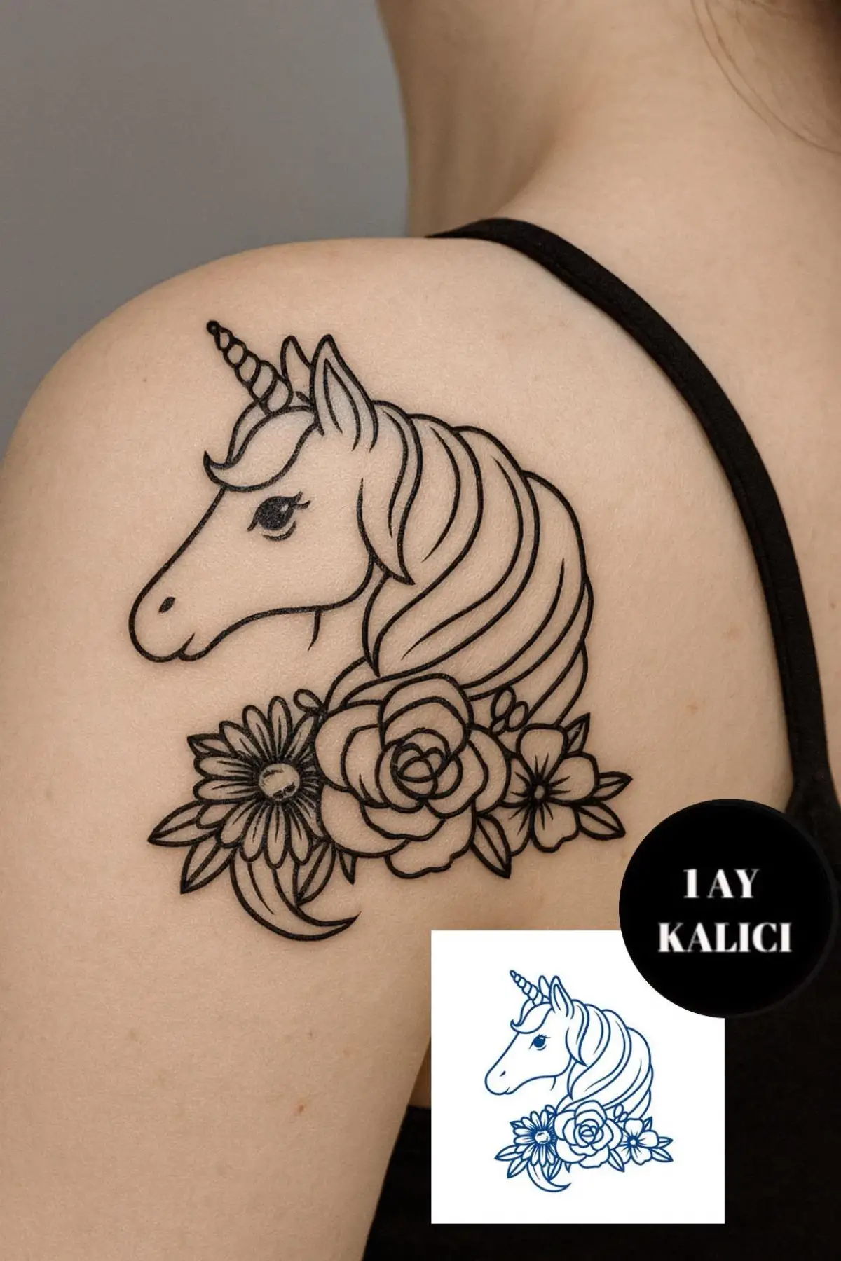 Unicorn Figürlü 12 Saat Sonra Kararan Geçici Mini Dövme Tattoo