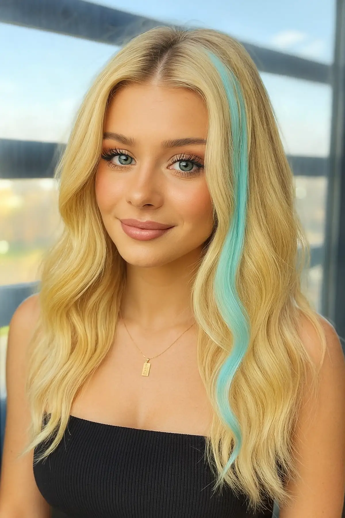 Yan Çıt Çıt Postiş / Mavi Renk Dalgalı / 50 Cm