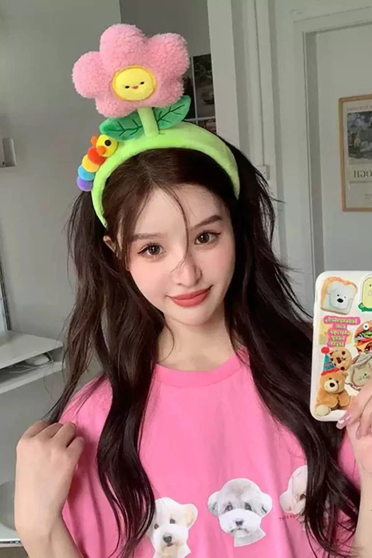 Yeşil Renk Çiçek Figürlü Peluş Taç