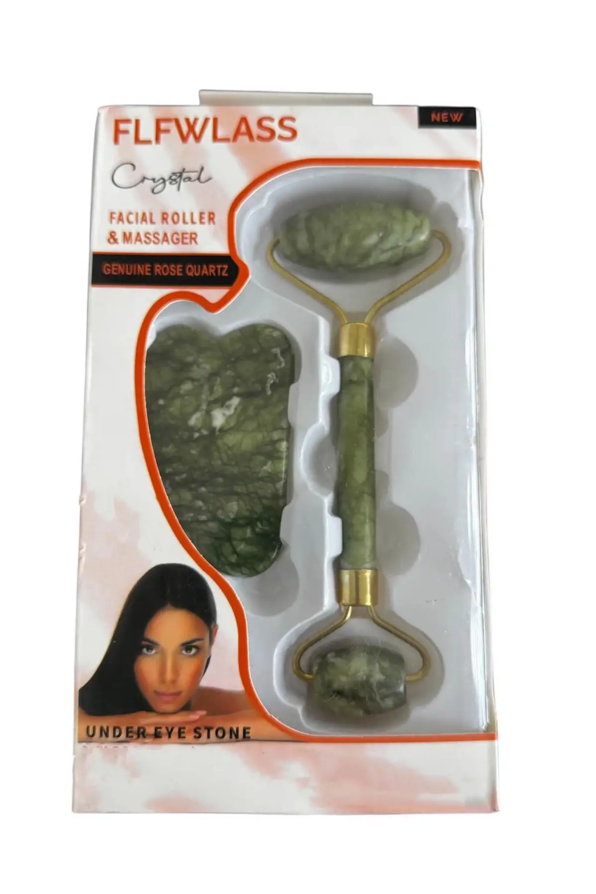 Yeşil Renk Doğal Taş Gua Sha ve Roller Yüz Masaj Taşı Seti