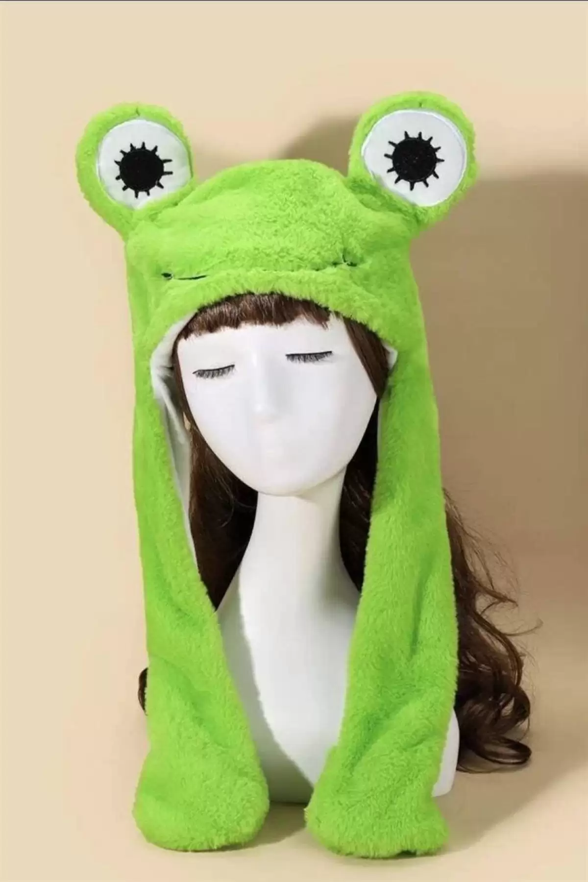 Yeşil Renk Işıklı Kurbağa Figürlü Kulakları Oynayan Şapka