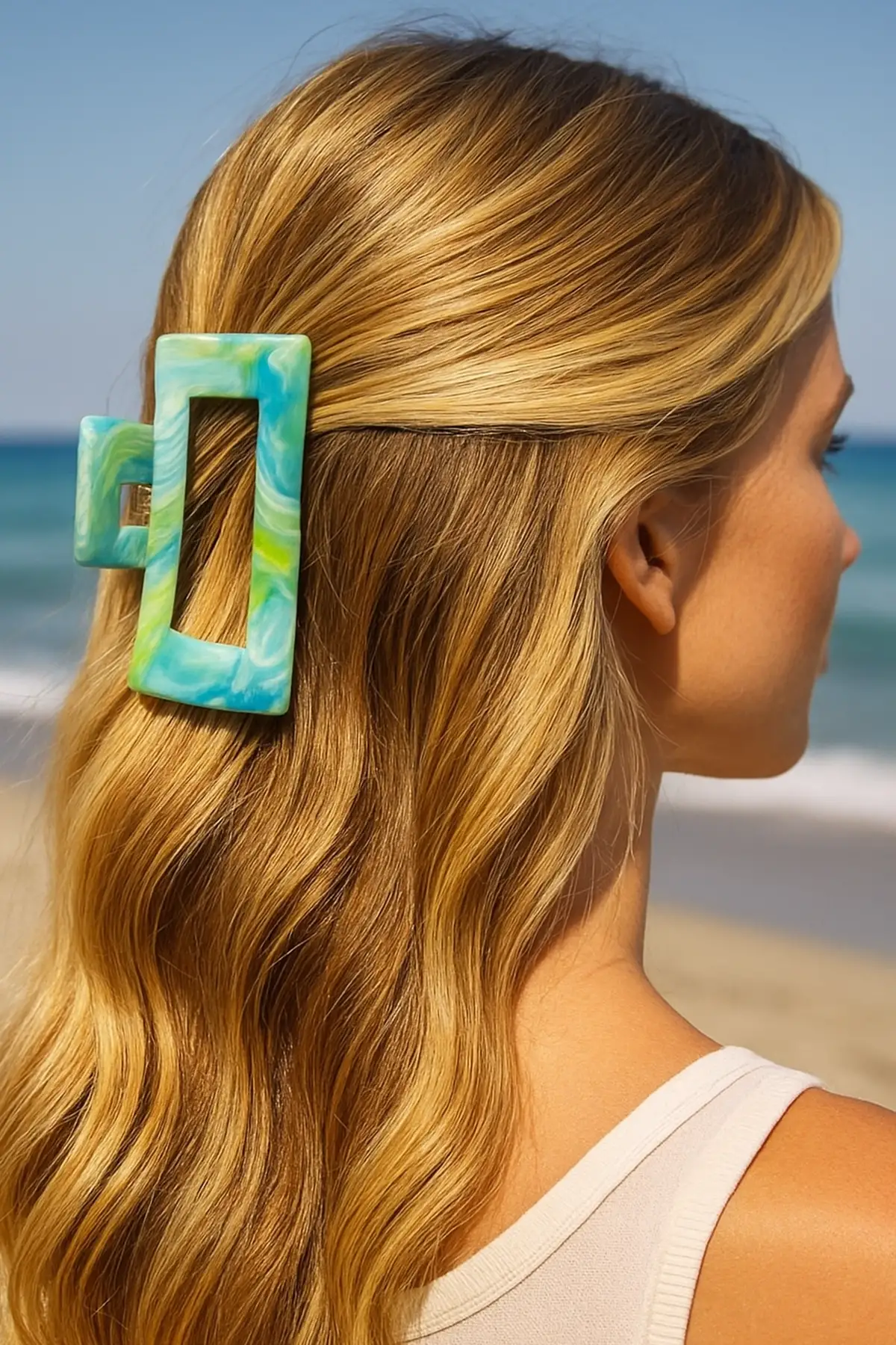 Yeşil Renk Mermer Desenli Kemik Mandal Toka