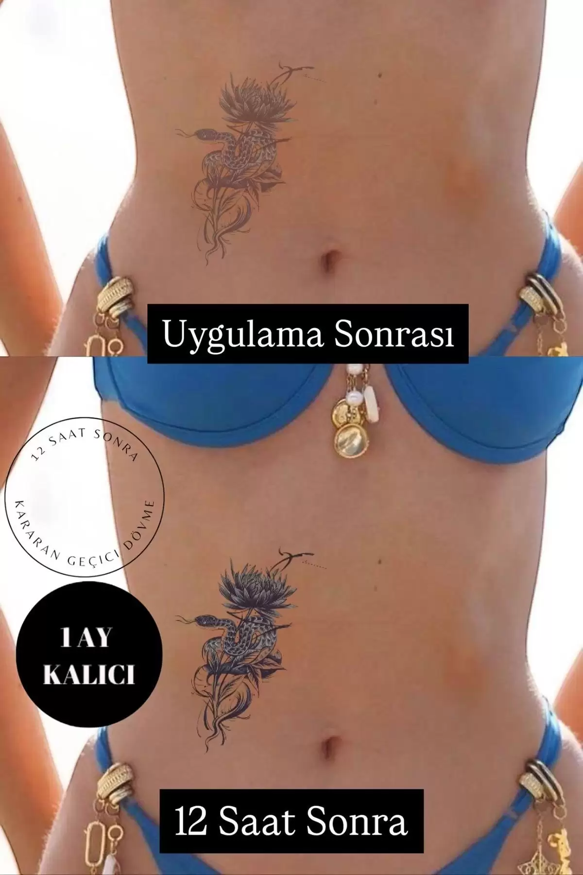 Yılan Figürlü 12 Saat Sonra Kararan Geçici Dövme Tattoo