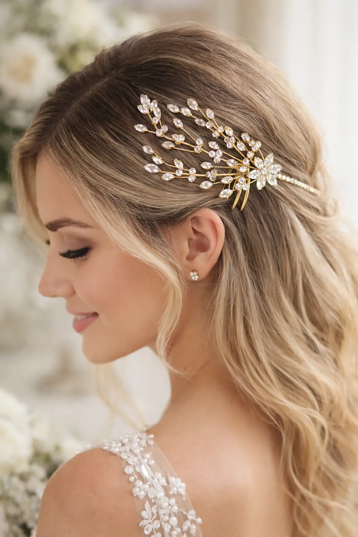 Zirkon Taşlı Gelin/Kına/Nişan/Söz Tasarım Saç Aksesuarı