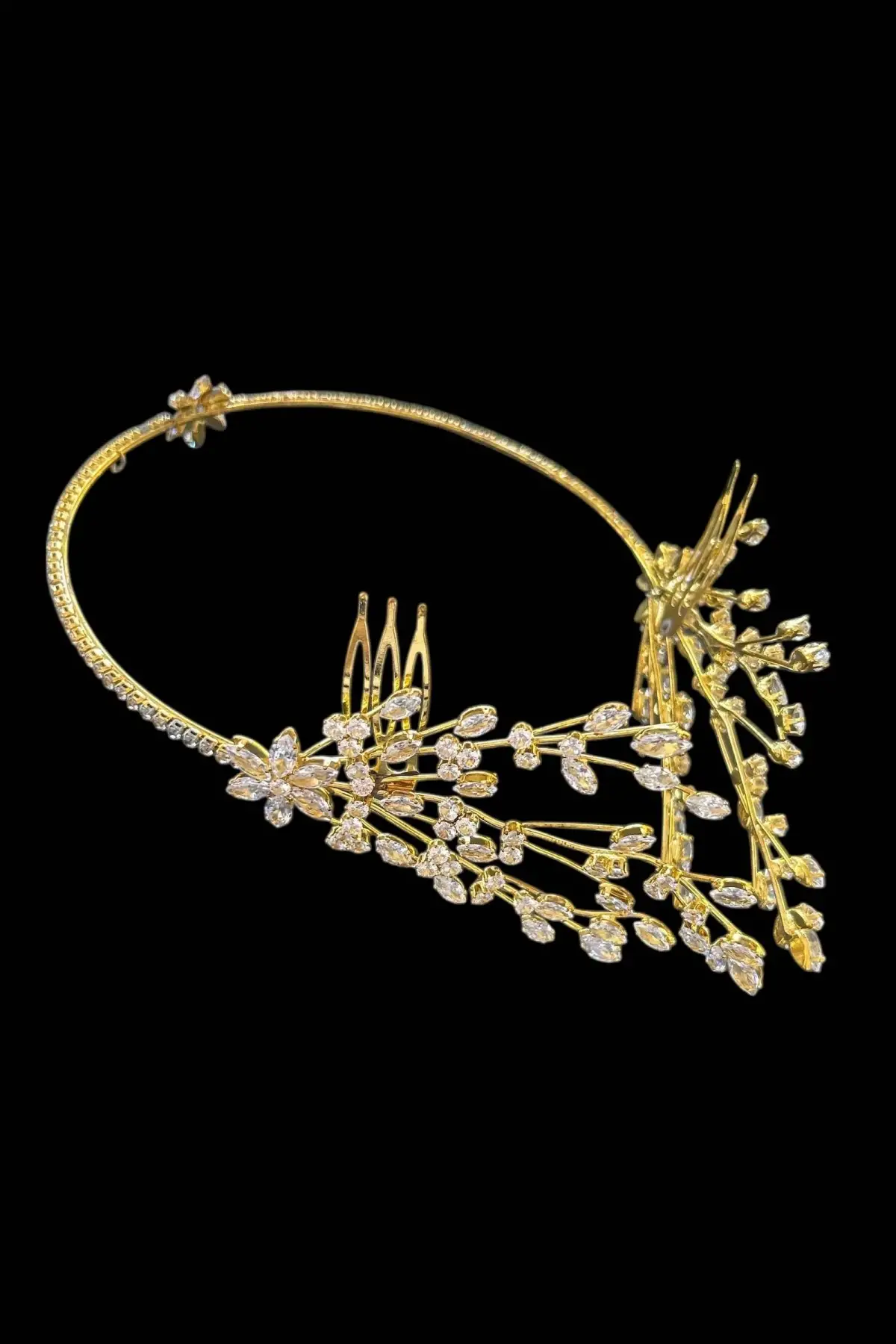 Zirkon Taşlı Gelin/Kına/Nişan/Söz Tasarım Saç Aksesuarı