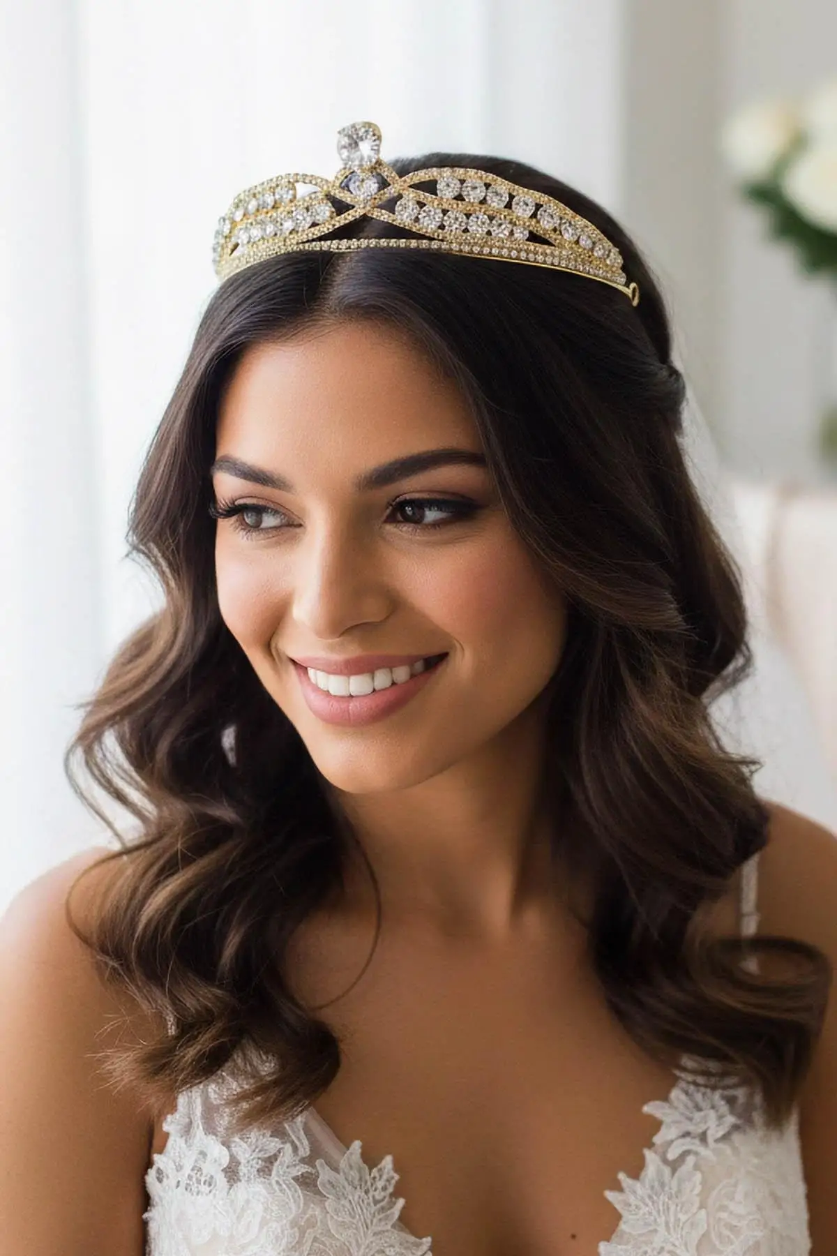 Zirkon Taşlı Gelin/Kına/Nişan/Söz Tasarım Taç