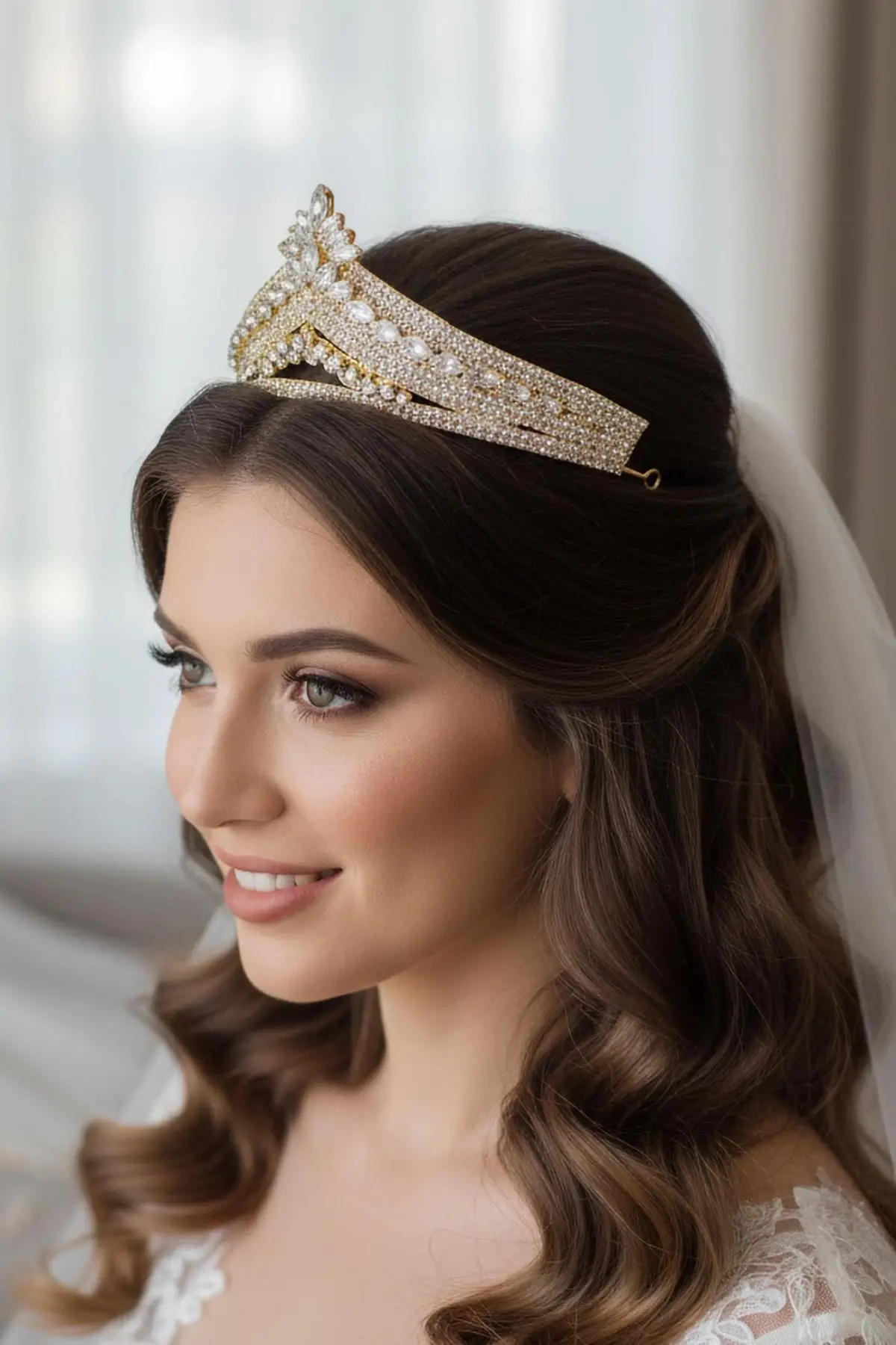 Zirkon Taşlı Gelin/Kına/Nişan/Söz Tasarım Taç