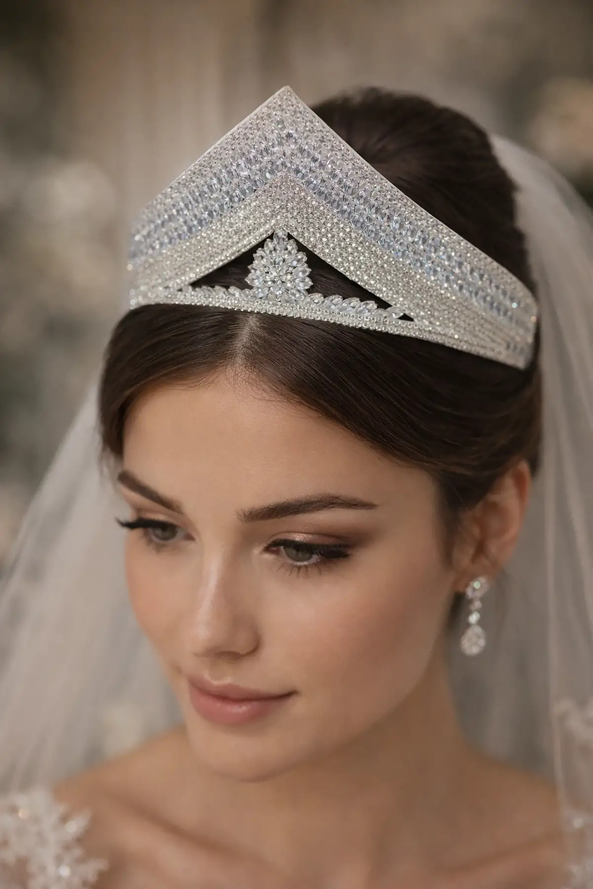 Zirkon Taşlı Gelin/Kına/Nişan/Söz Tasarım Taç