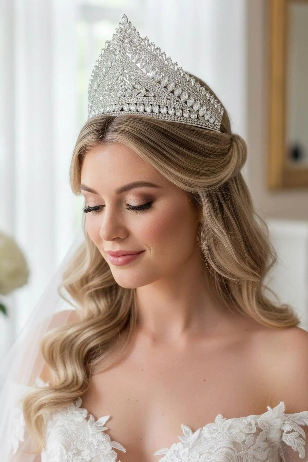 Zirkon Taşlı Gelin/Kına/Nişan/Söz Tasarım Taç