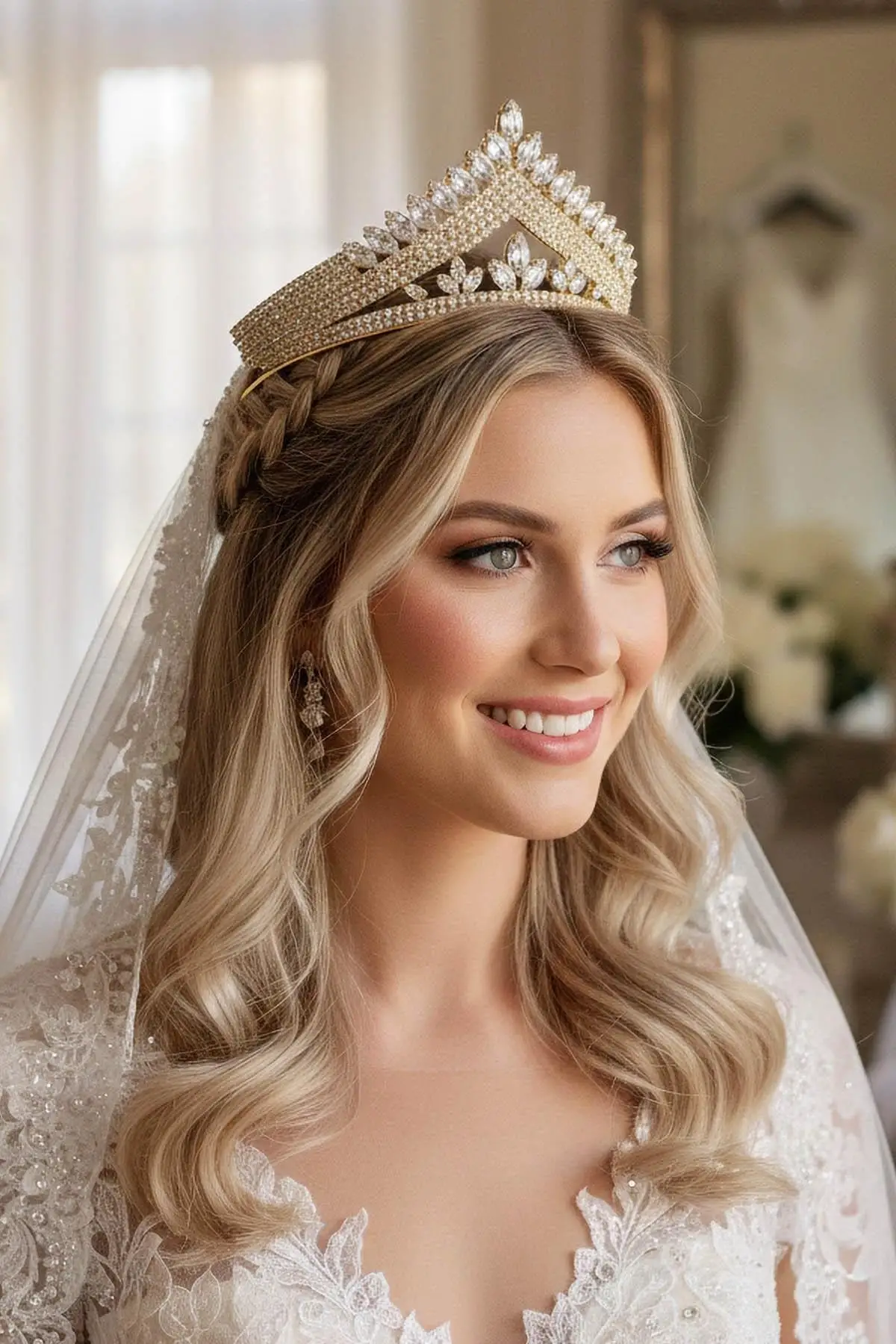 Zirkon Taşlı Gelin/Kına/Nişan/Söz Tasarım Taç