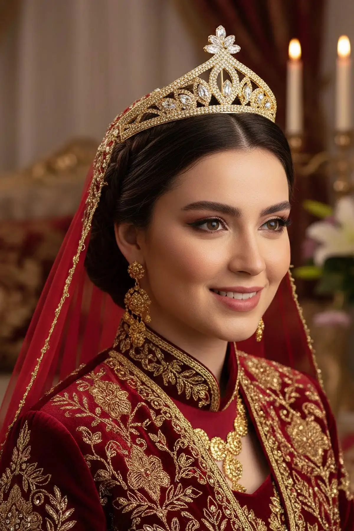 Zirkon Taşlı Gelin/Kına/Nişan/Söz Tasarım Taç