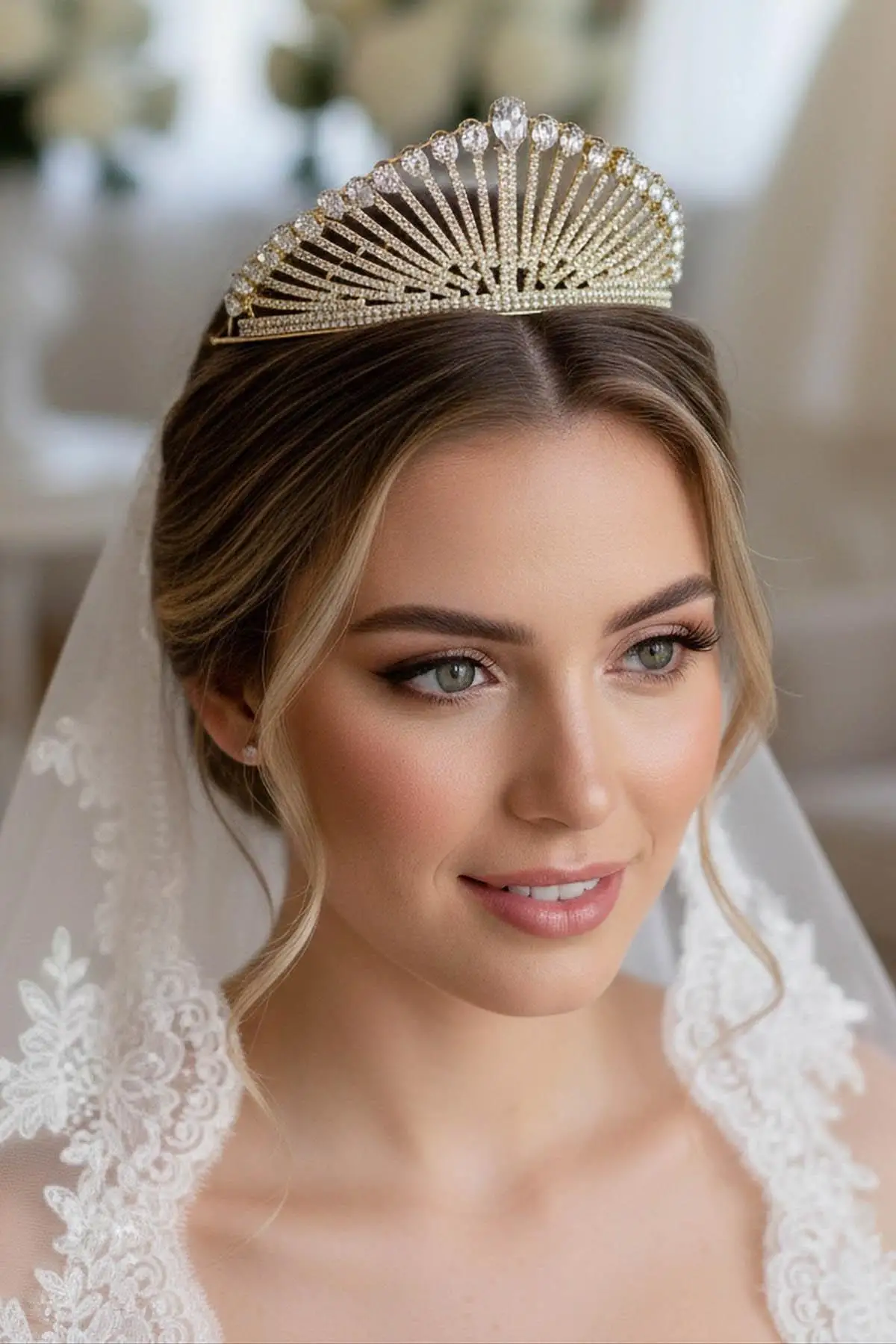 Zirkon Taşlı Gelin/Kına/Nişan/Söz Tasarım Taç