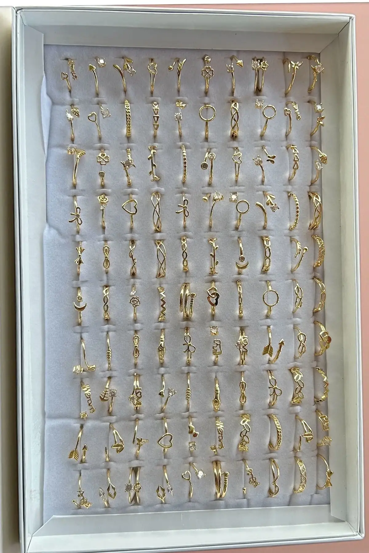 100lü Altın Renk Karışık Figürlü Ayarlanabilir Yüzük Set