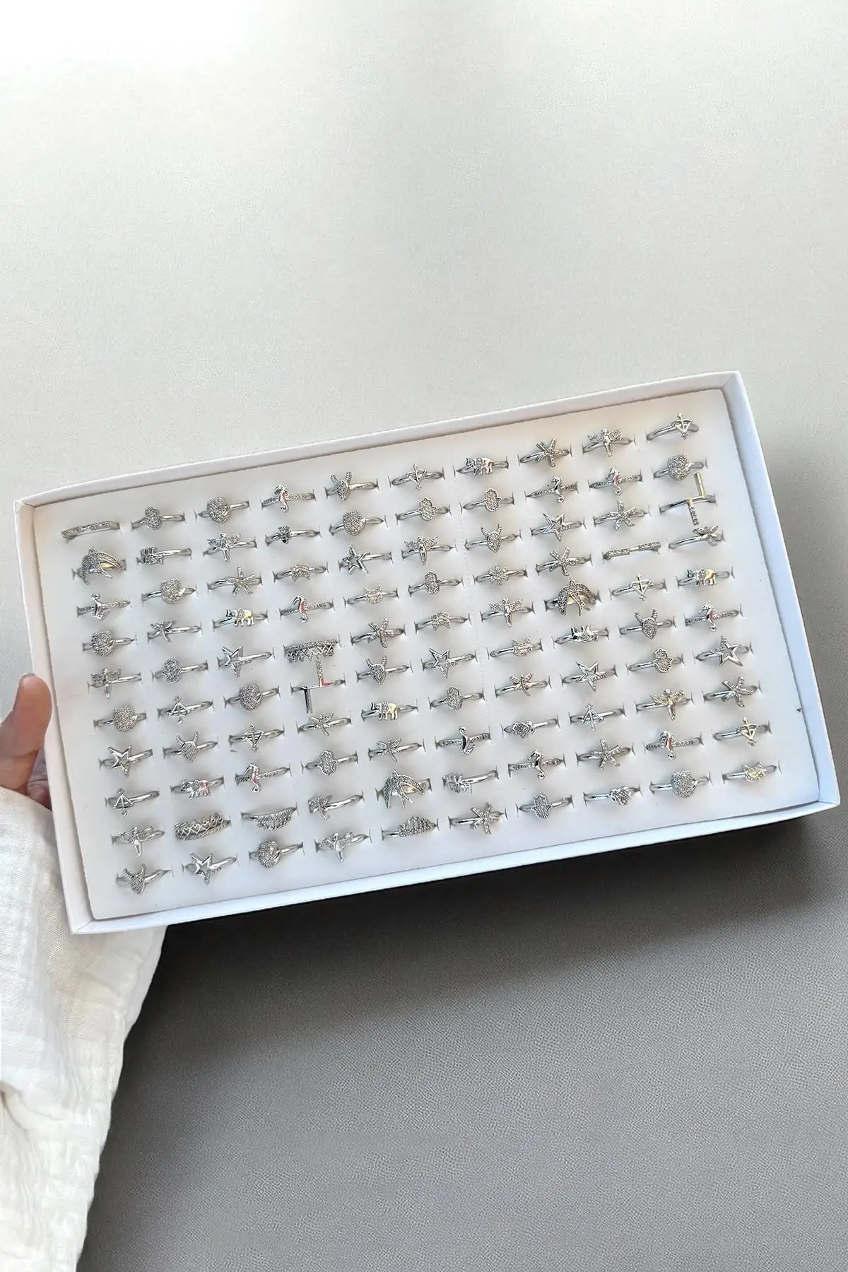 100lü Gümüş Renk Karışık Figürlü Ayarlanabilir Yüzük Set