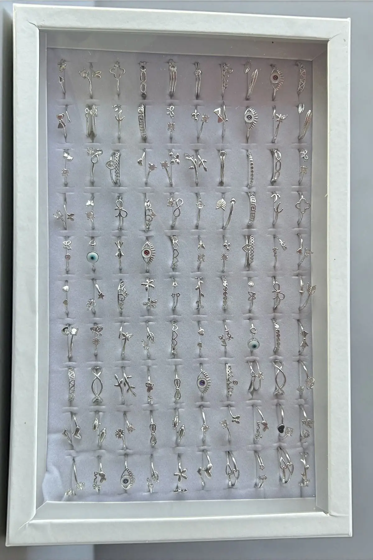 100lü Gümüş Renk Karışık Figürlü Ayarlanabilir Yüzük Set