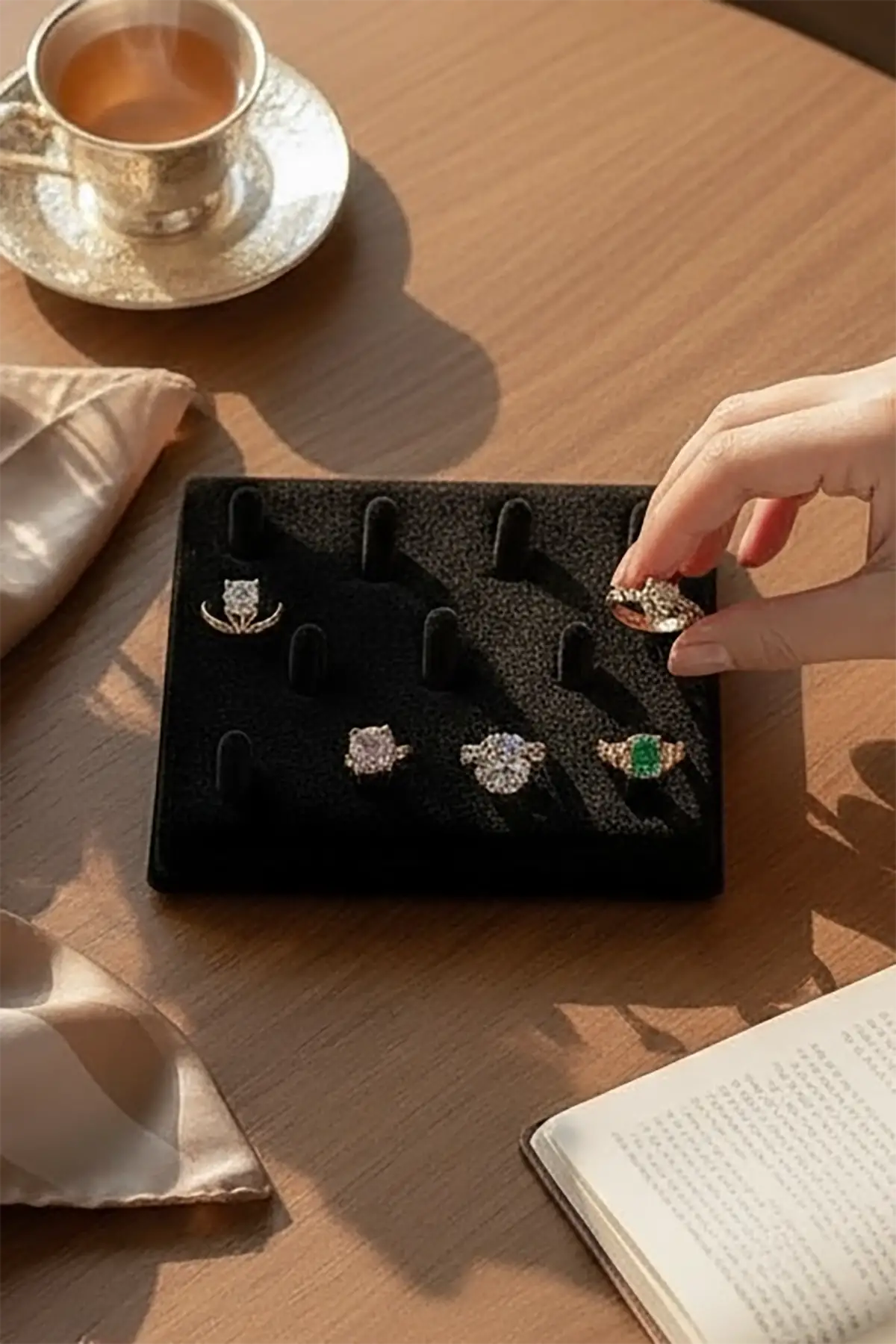 11li Siyah Renk Takı / Yüzük Organizeri