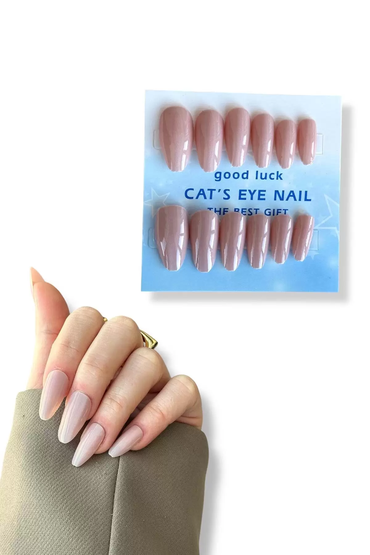 12li Açık Pembe Renk Jel Görünümlü Takma Tırnak Set (Yapıştırıcılı)