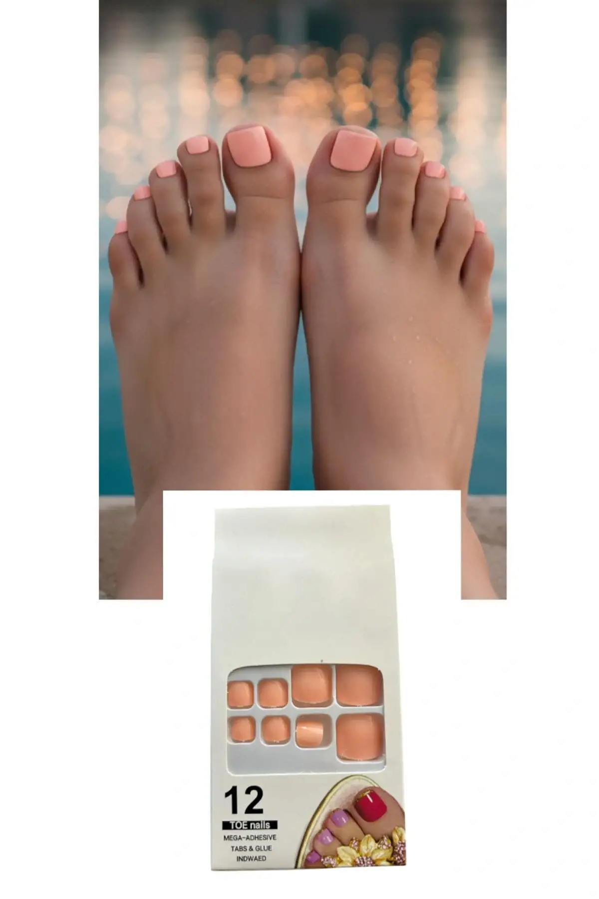 12li Açık Pembe Renk Takma Tırnak Set (Yapıştırıcılı)