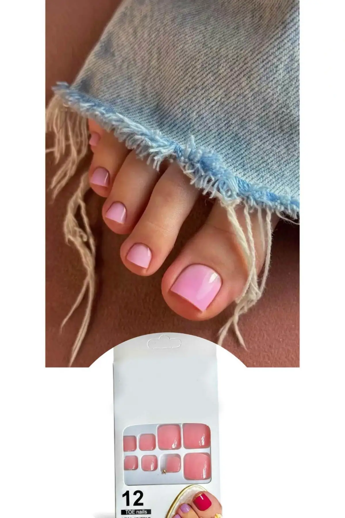 12li Açık Pembe Renk Takma Tırnak Set (Yapıştırıcılı)