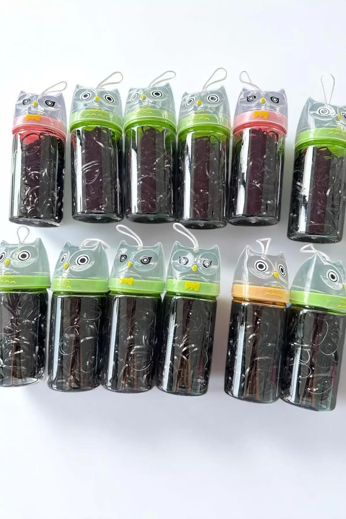 12li Baykuş Figürlü Siyah Renk Perma Lastik Toka Set