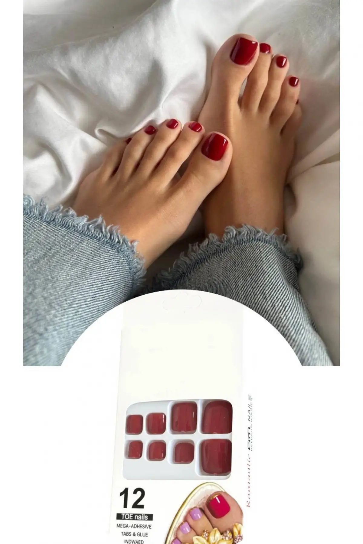 12li Bordo Renk Takma Tırnak Set (Yapıştırıcılı)