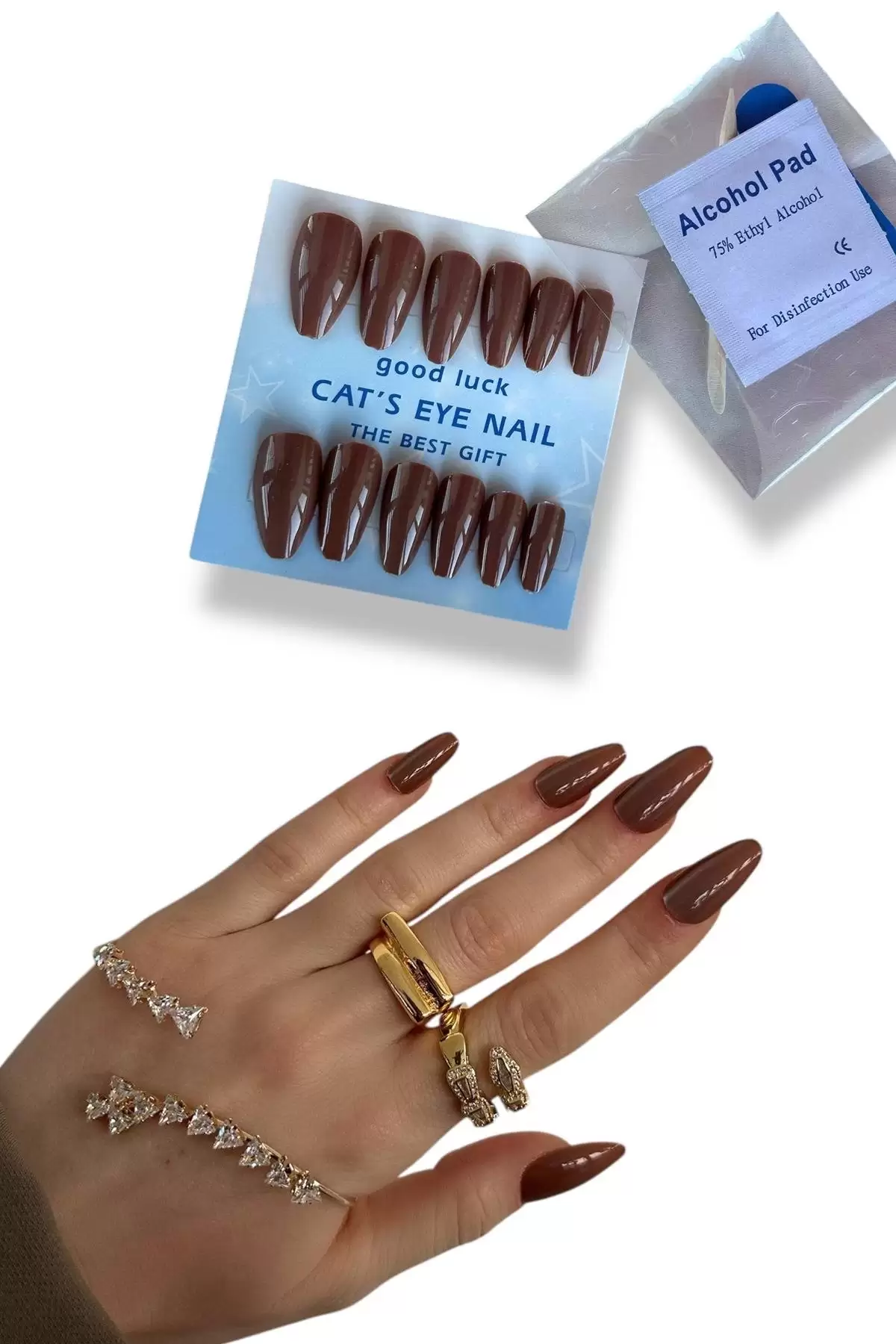 12li Kahverengi Jel Görünümlü Takma Tırnak Set (Yapıştırıcılı)