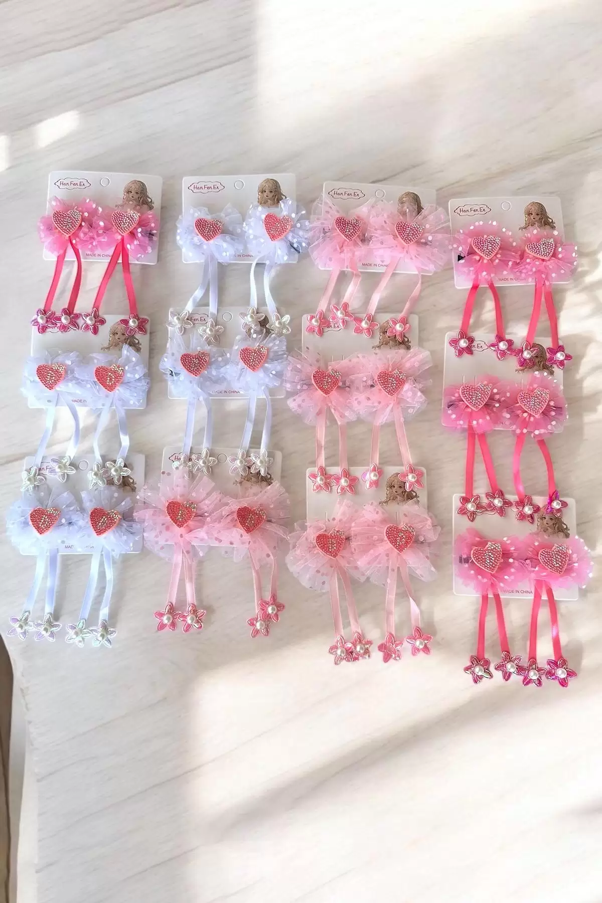 12li Karışık Renk Kalp Figürlü Pens Toka Set
