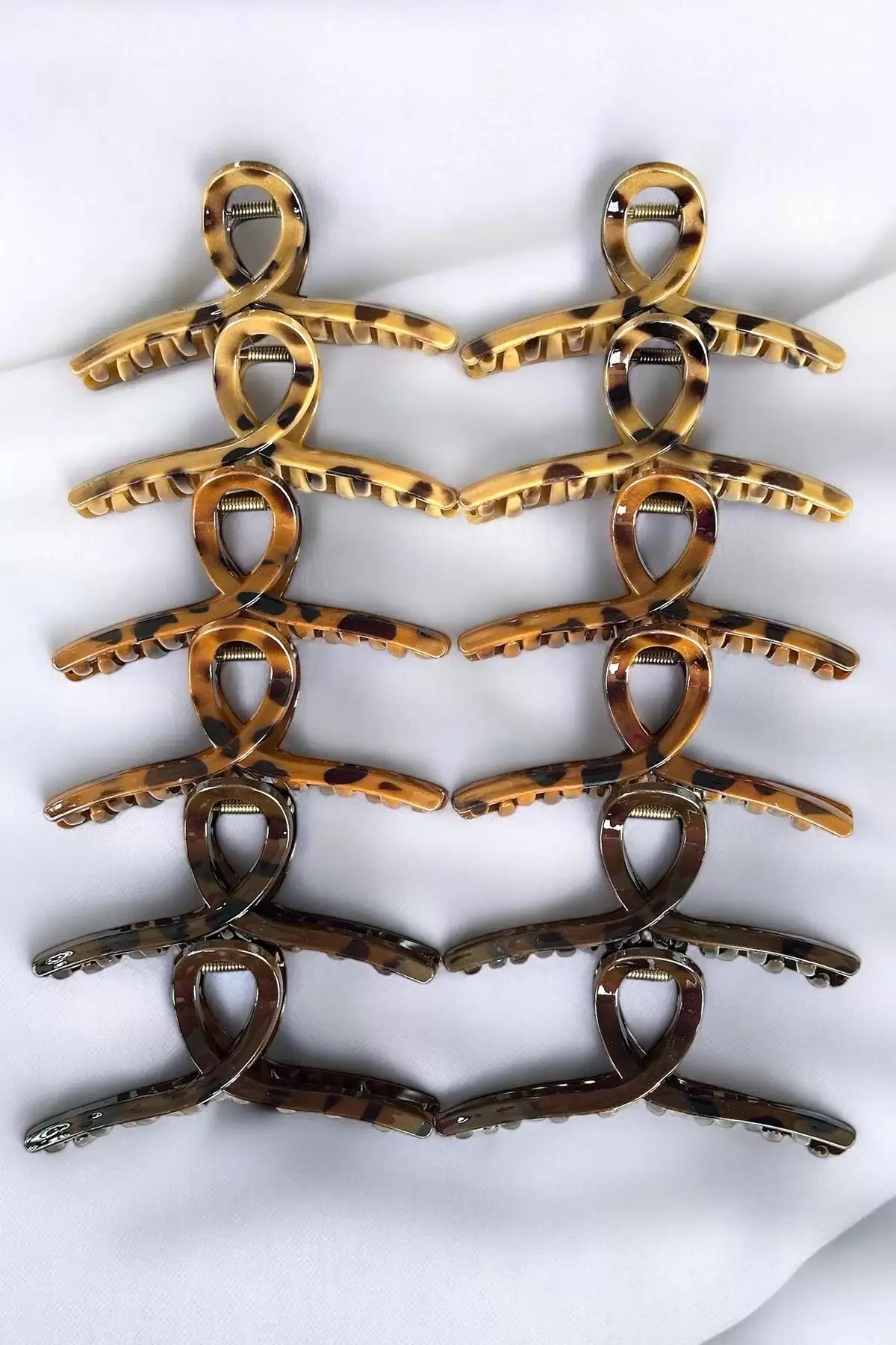 12li Karışık Renk Leopar Desenli Mandal Toka Set