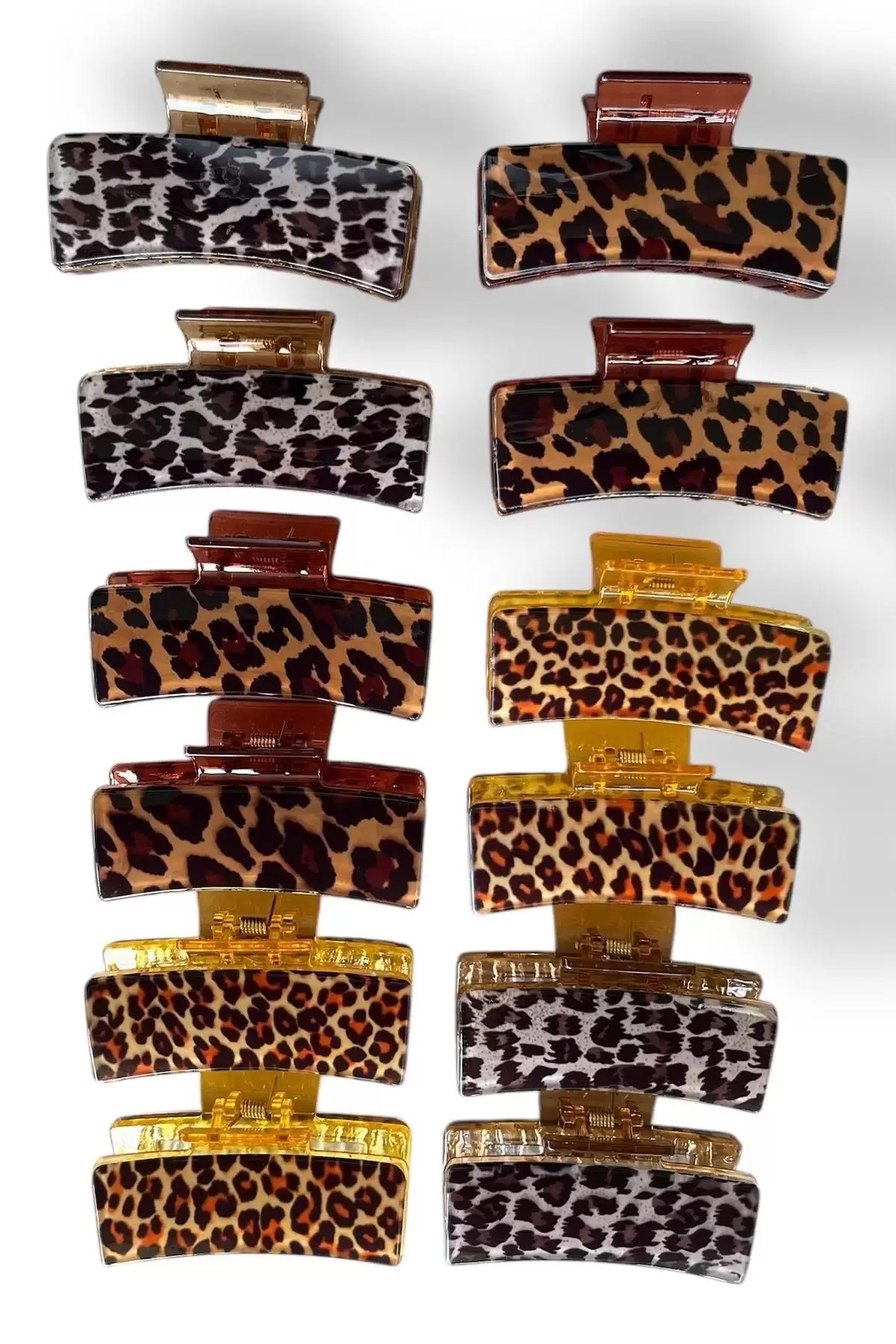 12li Karışık Renk Leopar Desenli  Mandal Toka Set