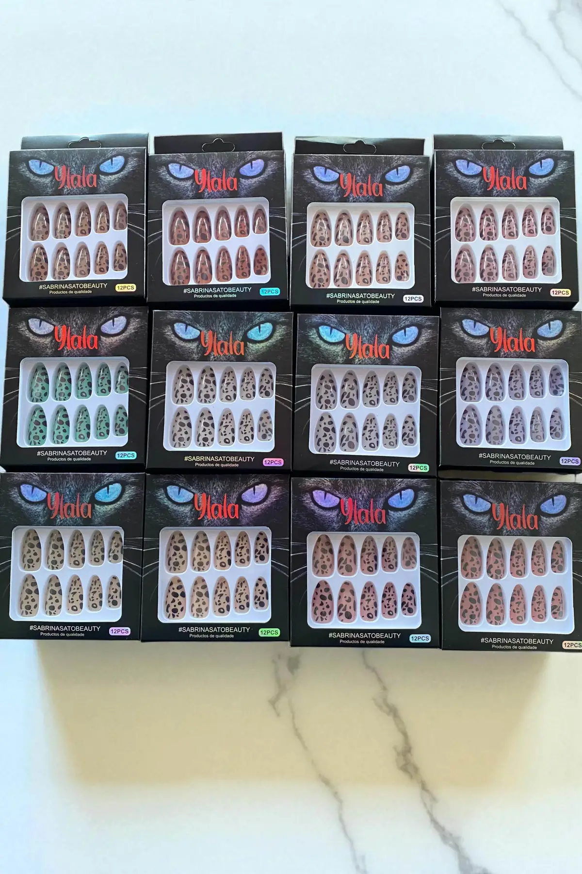 12li Karışık Renk Leopar Desenli Takma Tırnak Set