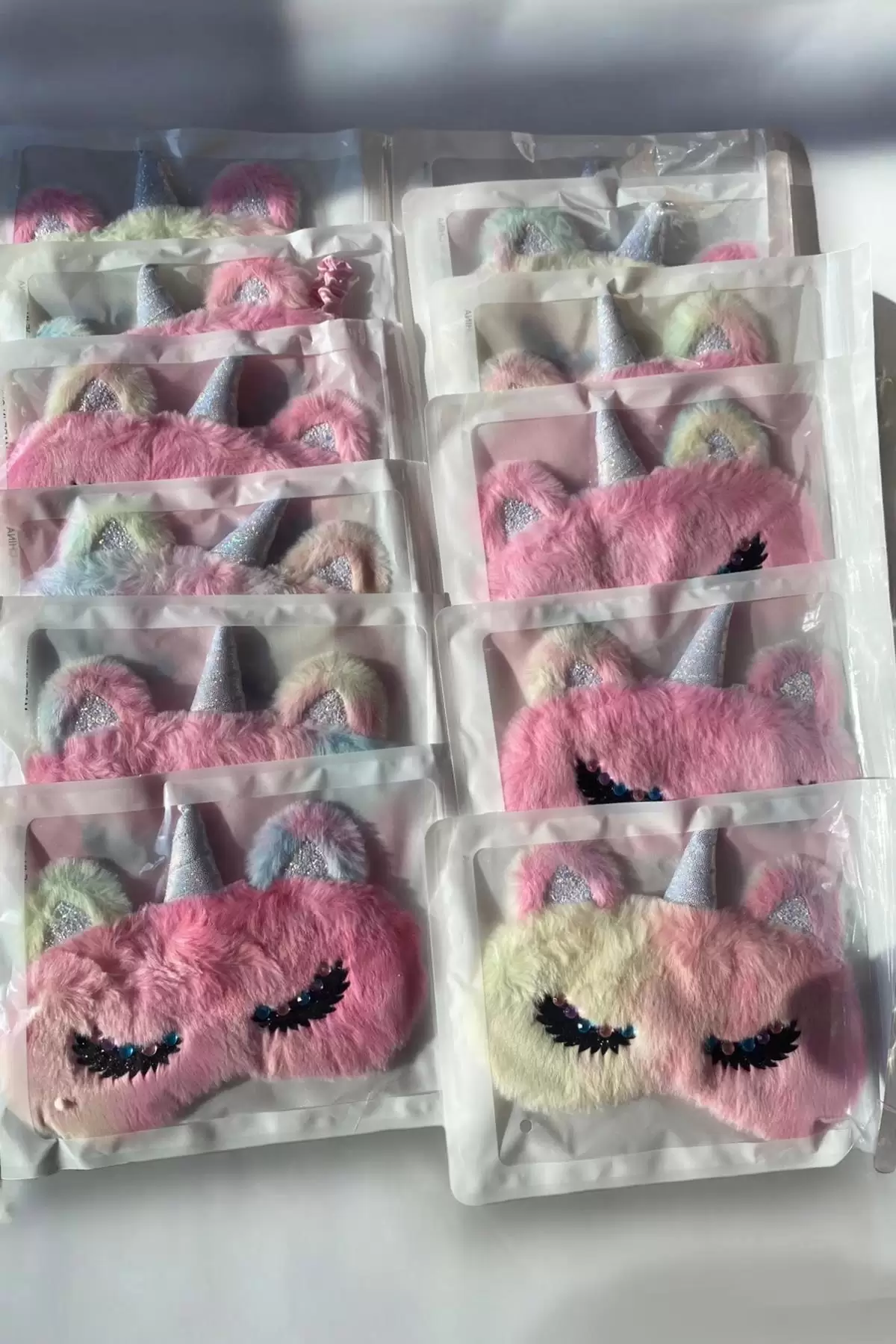 12li Karışık Renk Unicorn Figürlü Peluş Uyku Bandı Set