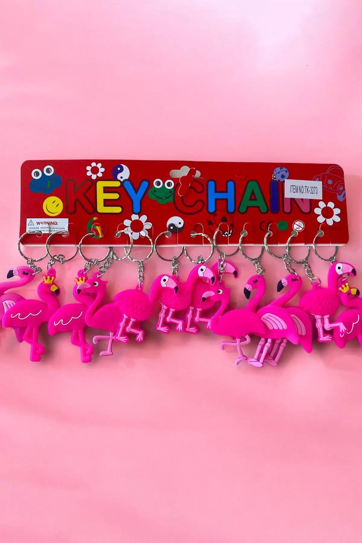 12li Pembe Renk Flamingo Figürlü Anahtarlık Set