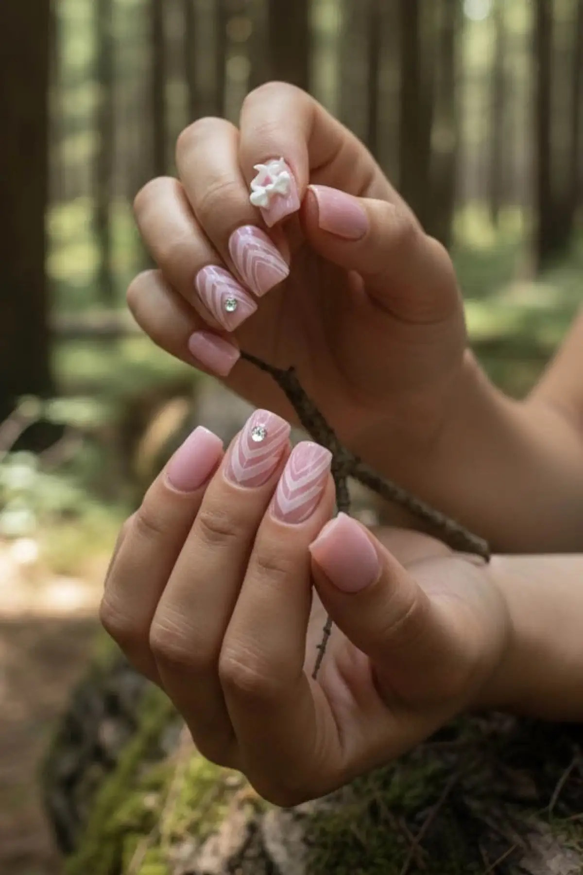 12li Pembe Renk Kurdele Detaylı Takma Tırnak Set (Yapıştırıcılı)