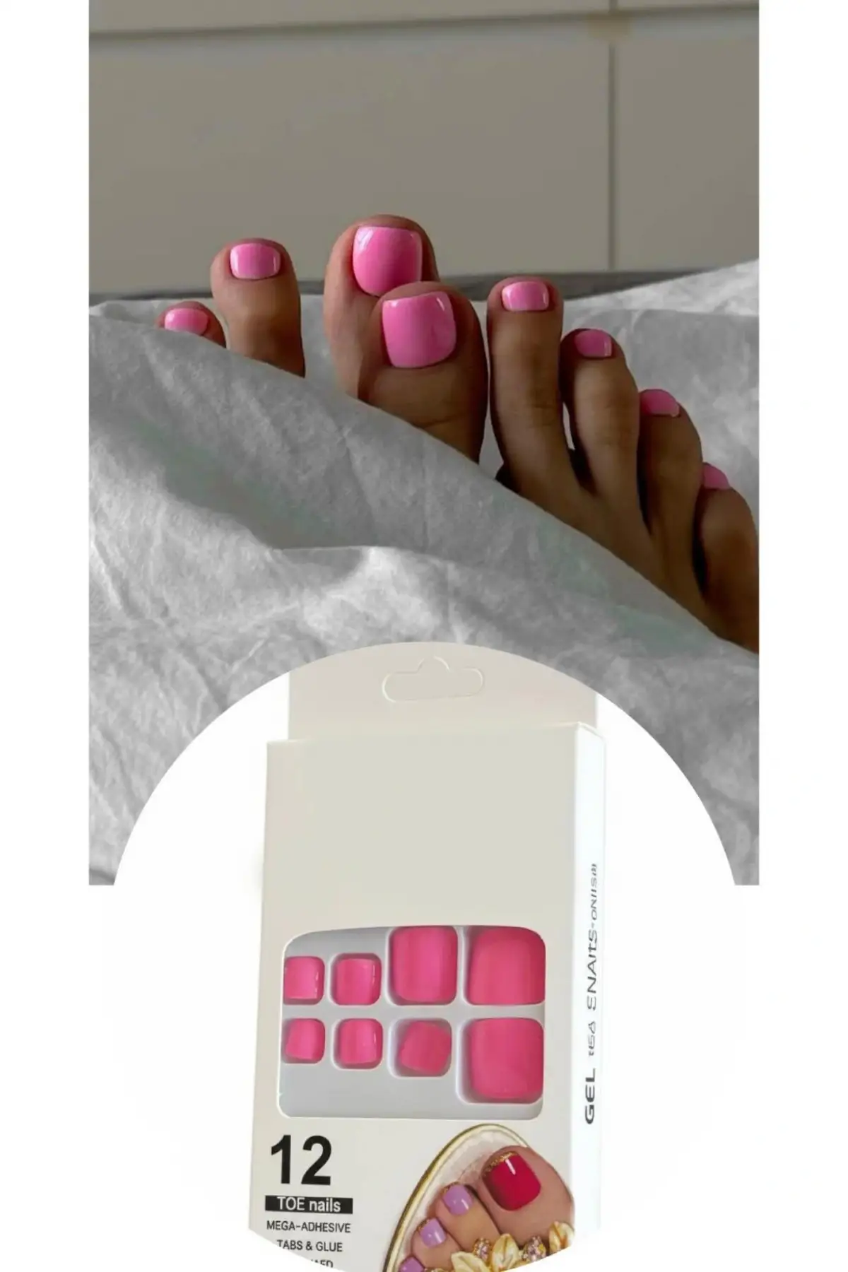 12li Pembe Renk Takma Tırnak Set (Yapıştırıcılı)