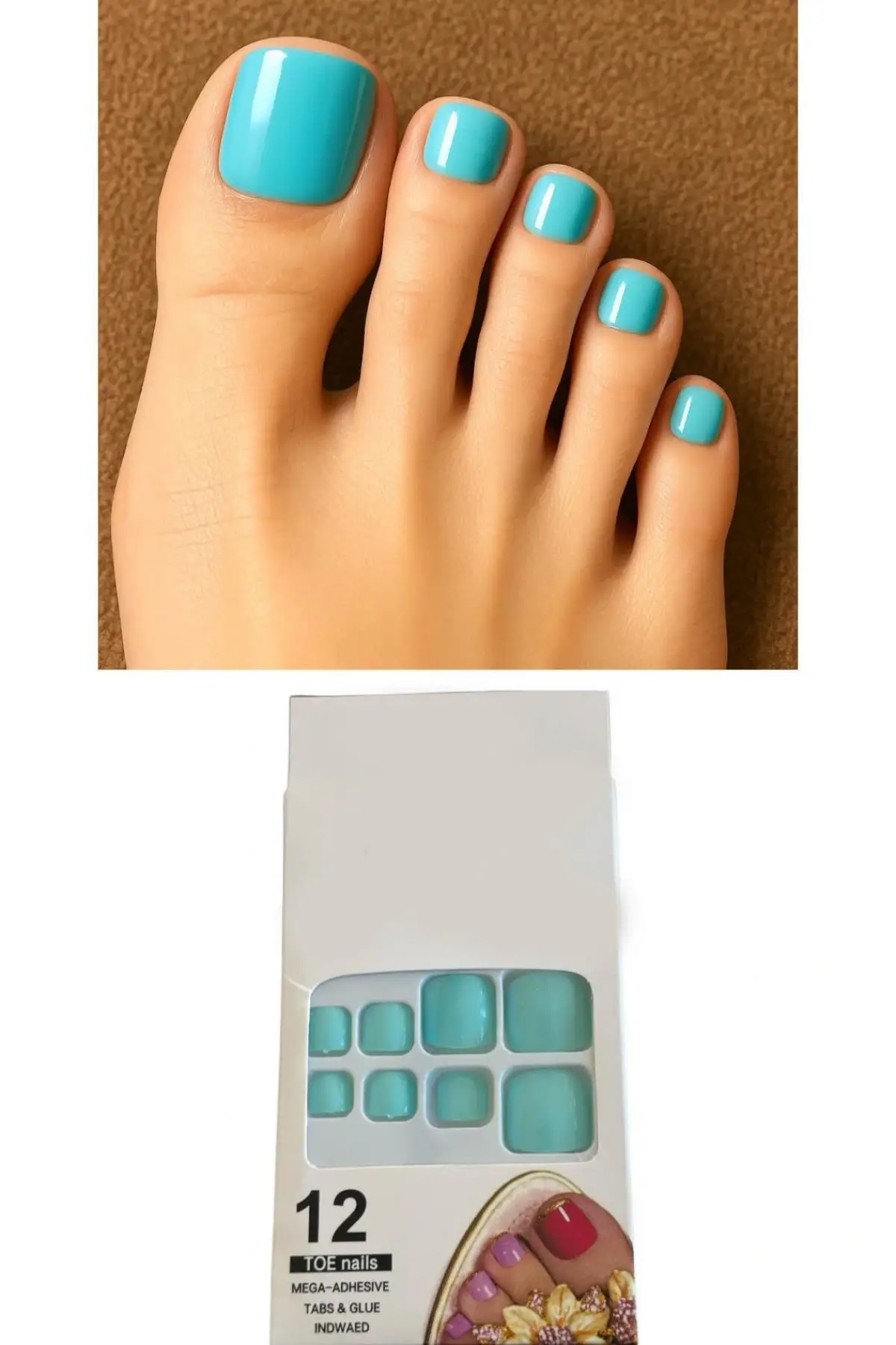 12li Turkuaz Renk Takma Tırnak Set (Yapıştırıcılı)