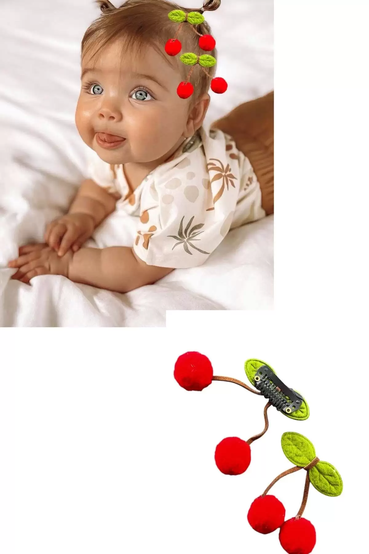 2li Kırmızı Renk Kiraz Figürlü Saçsız Bebek Tokası