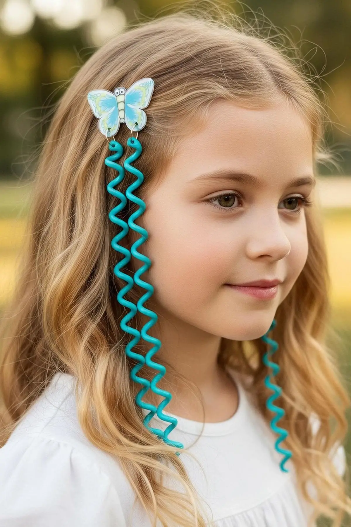 2li Koyu Yeşil Renk Kelebek Figürlü Çocuk Yan Toka