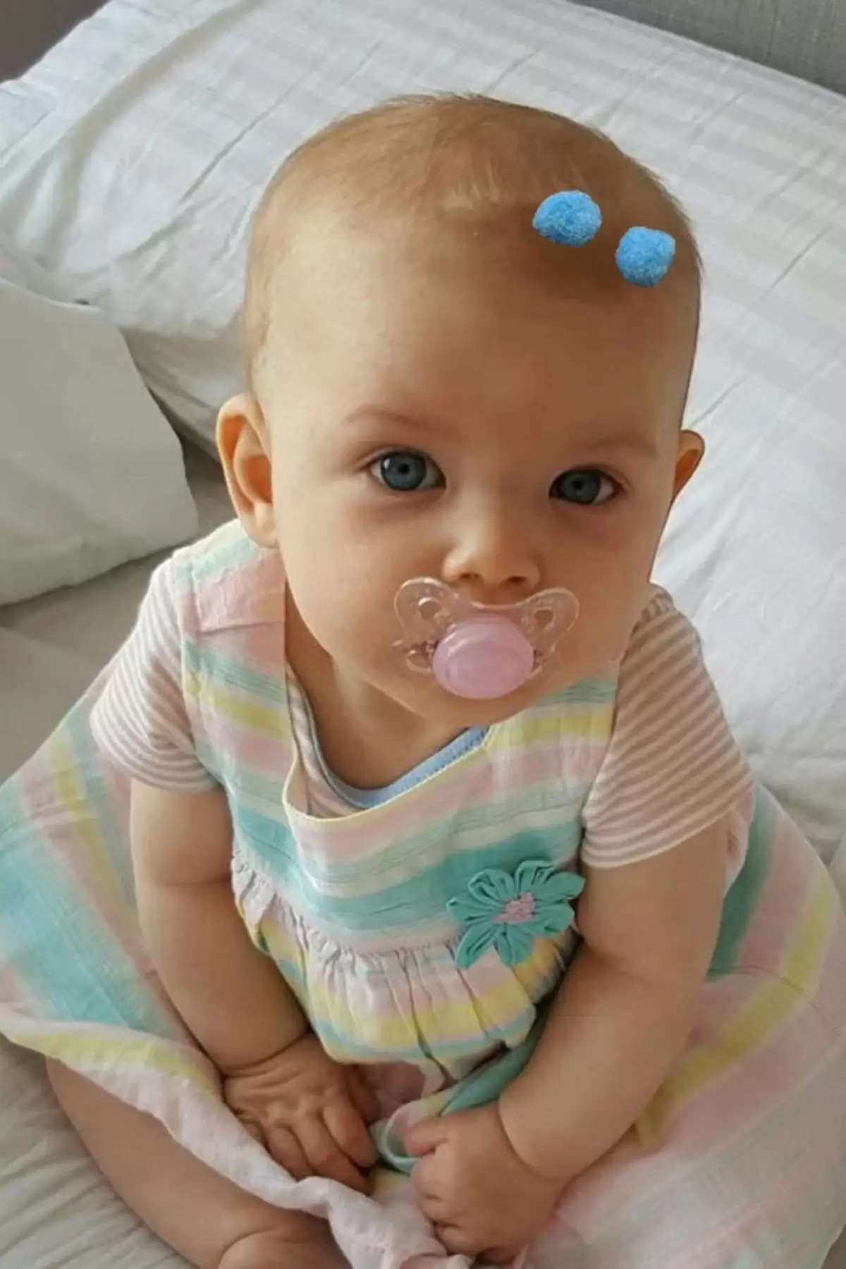 2li Mavi Renk Ponponlu Saçsız Bebek Tokası