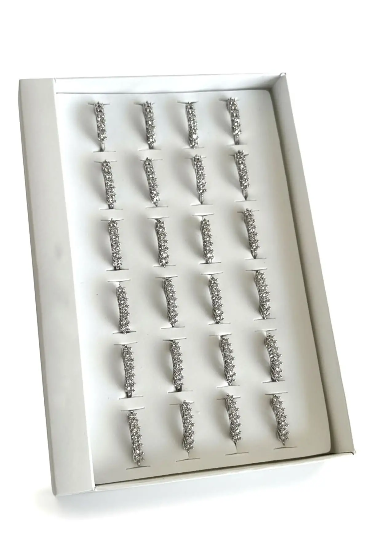 24lü Gümüş Renk Beş Taş Detaylı Yüzük Set