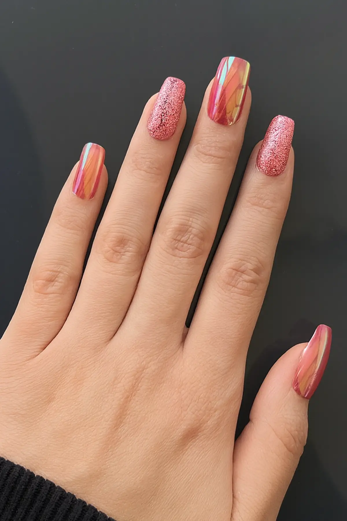 24lü Pembe Renk Simli Ve Hologramlı Takma Tırnak (Yapıştırıcılı)