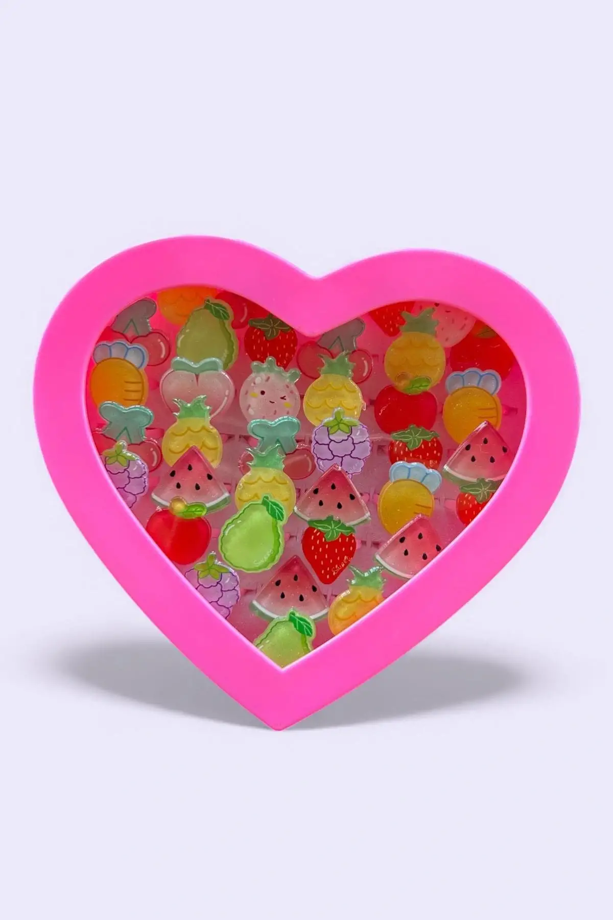 36lı Karışık Renk Meyve Figürlü Çocuk Yüzük Set