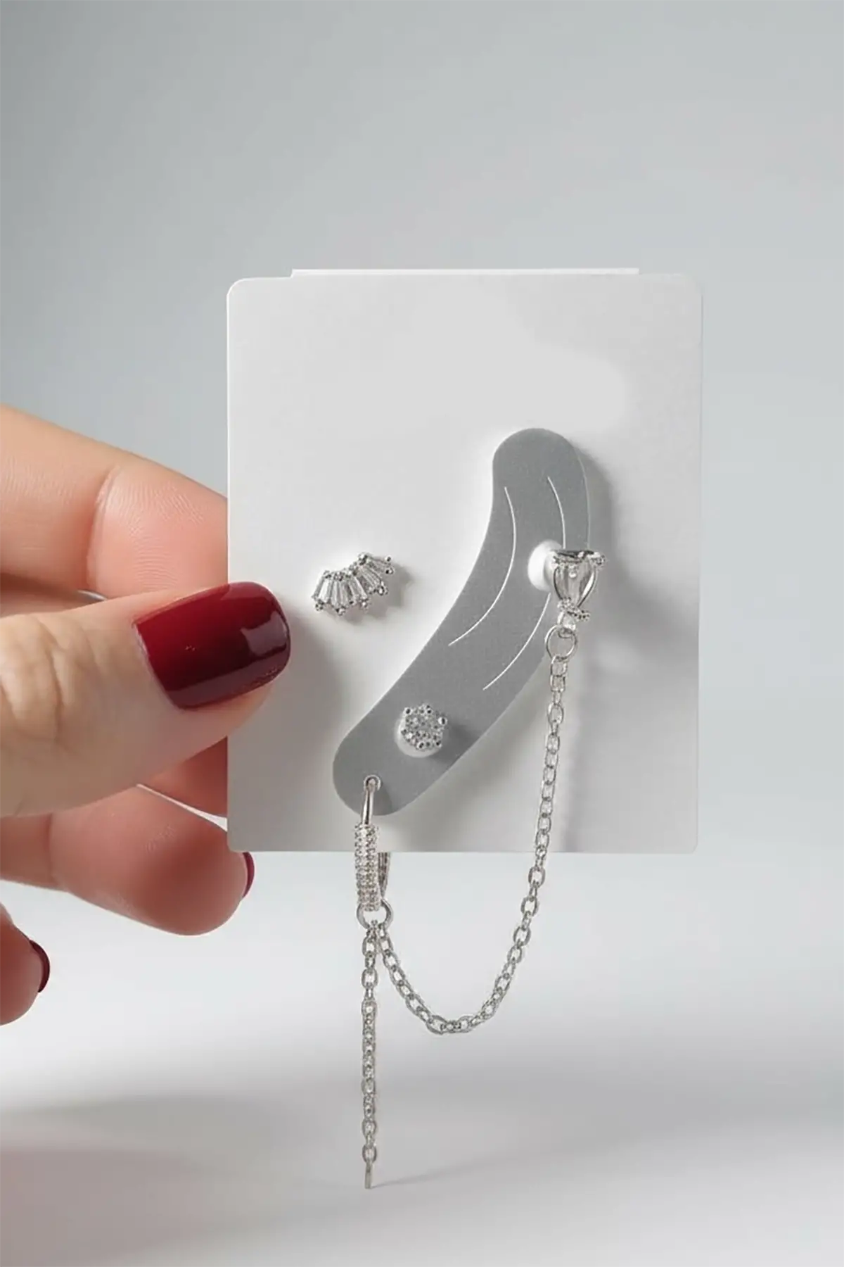 4lü Gümüş Renk Taş Detaylı Küpe Set