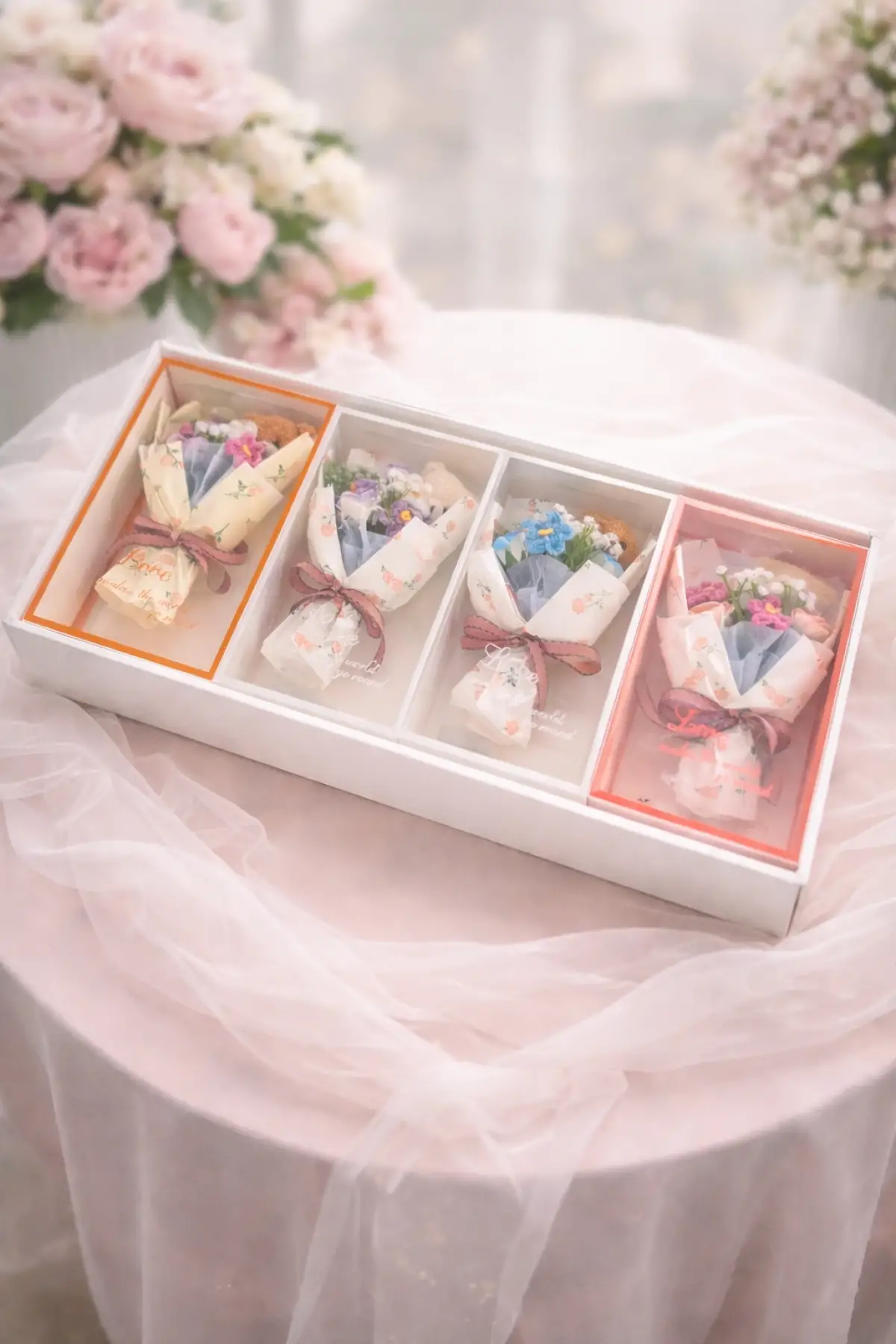 4lü Mini Çiçek Buketi Hediye Kutusu